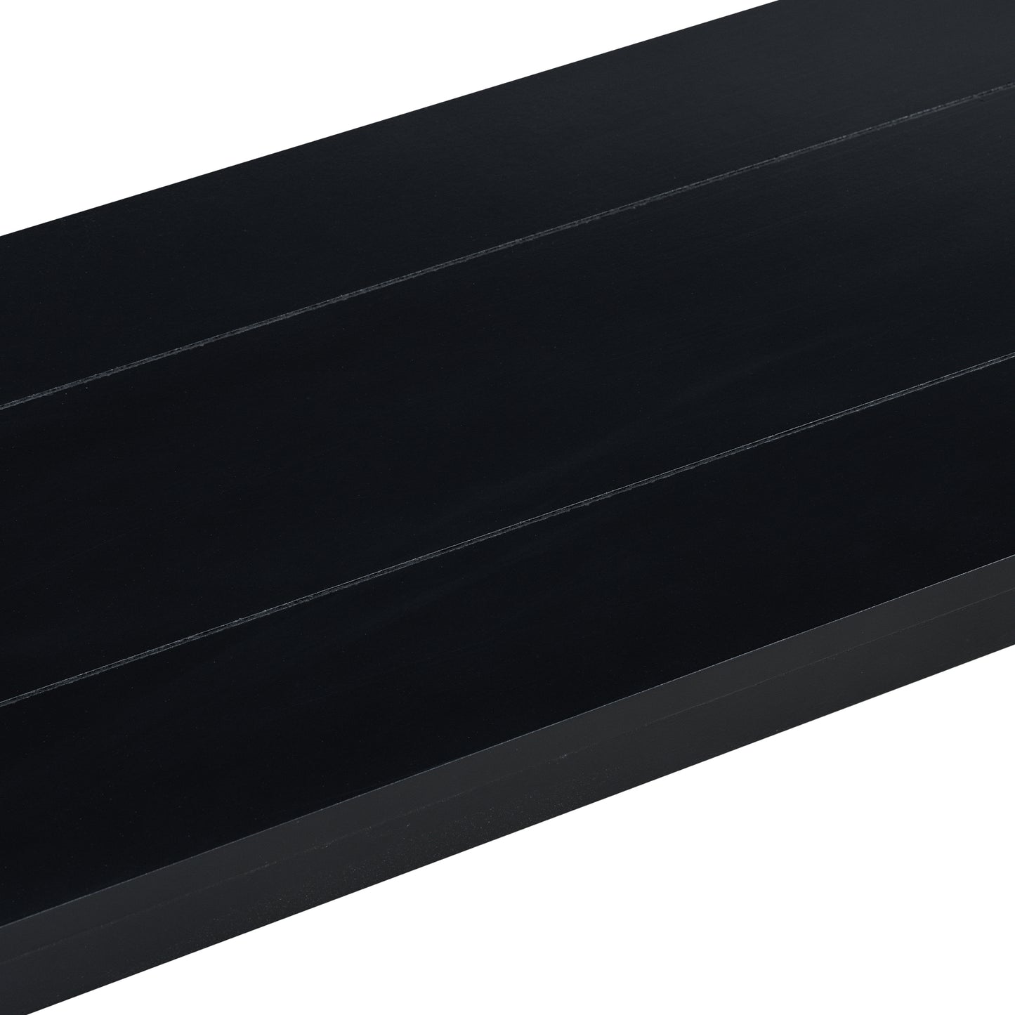 Sleek black floating shelf with subtle grooves perfect for modern decor