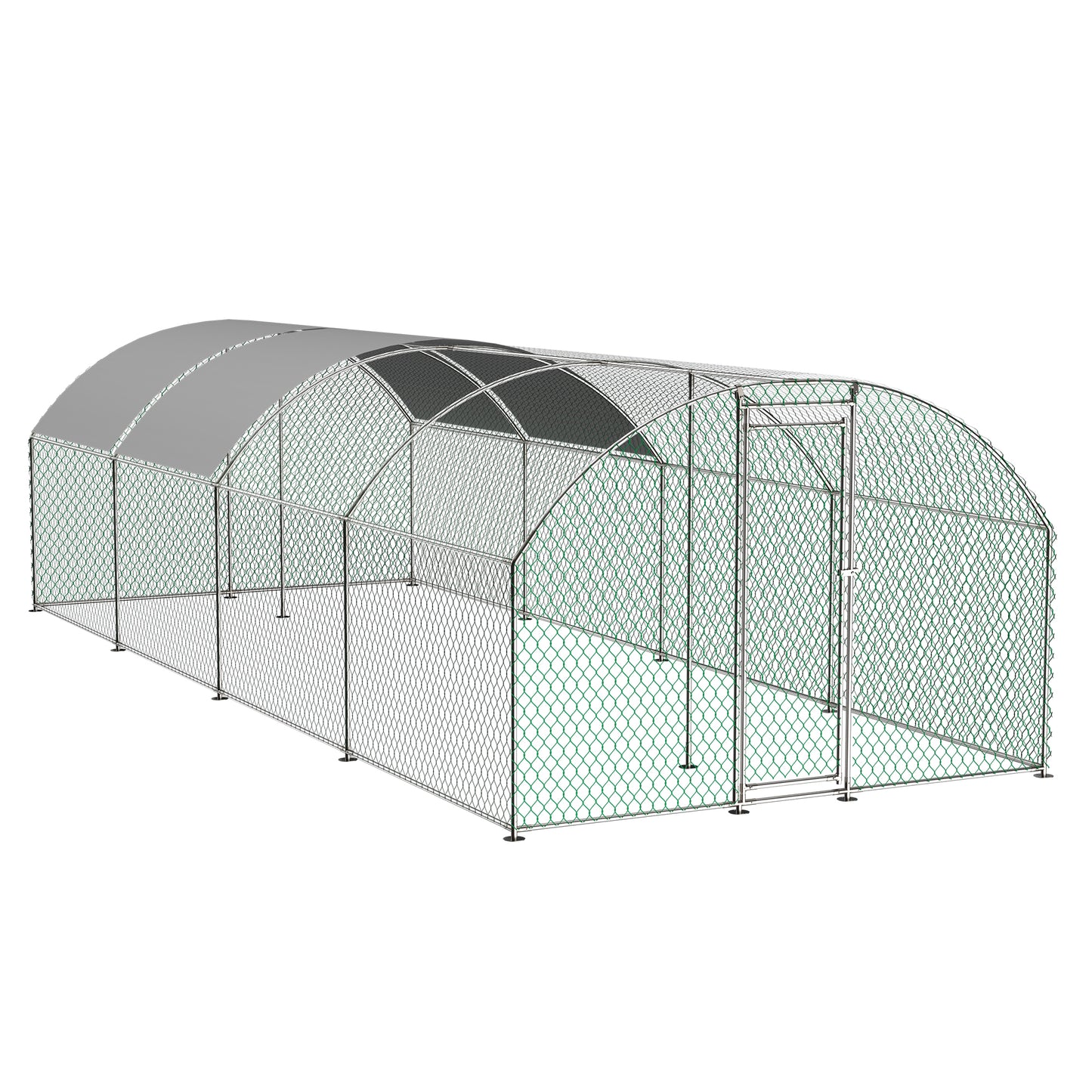 Spacious chicken coop with arched roof and integrated run