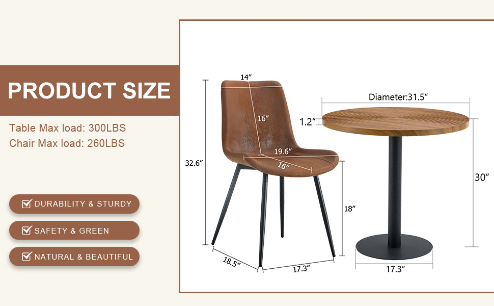 Brown faux leather dining chair with black metal legs