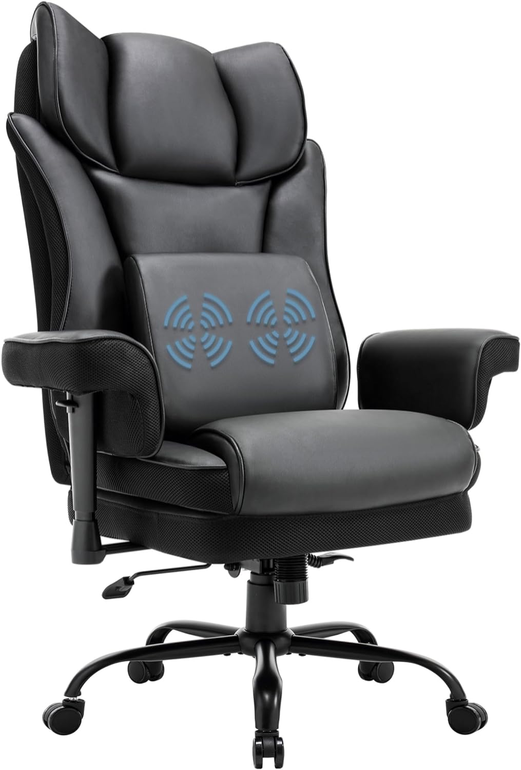 Black ergonomic office chair with lumbar massage