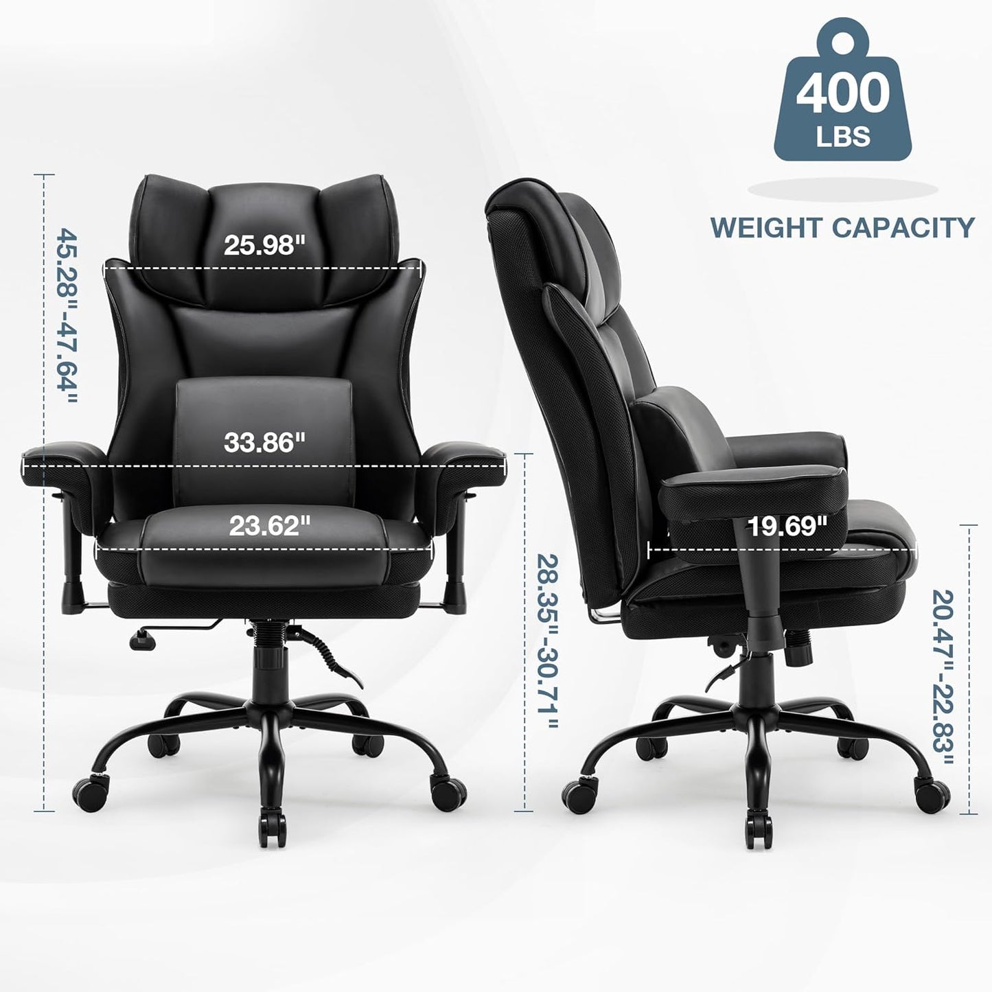 Black ergonomic office chair with lumbar support and adjustable height