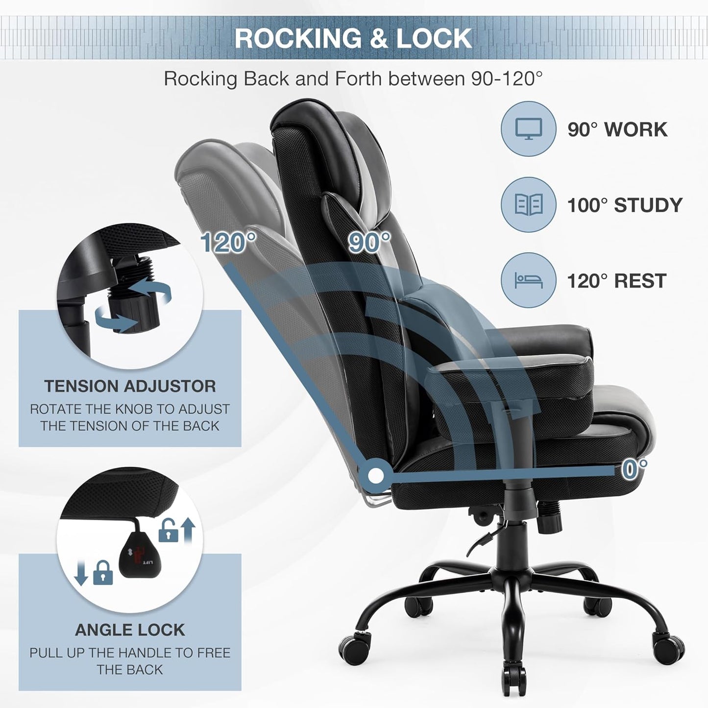 Black ergonomic office chair with adjustable tilt and lumbar support