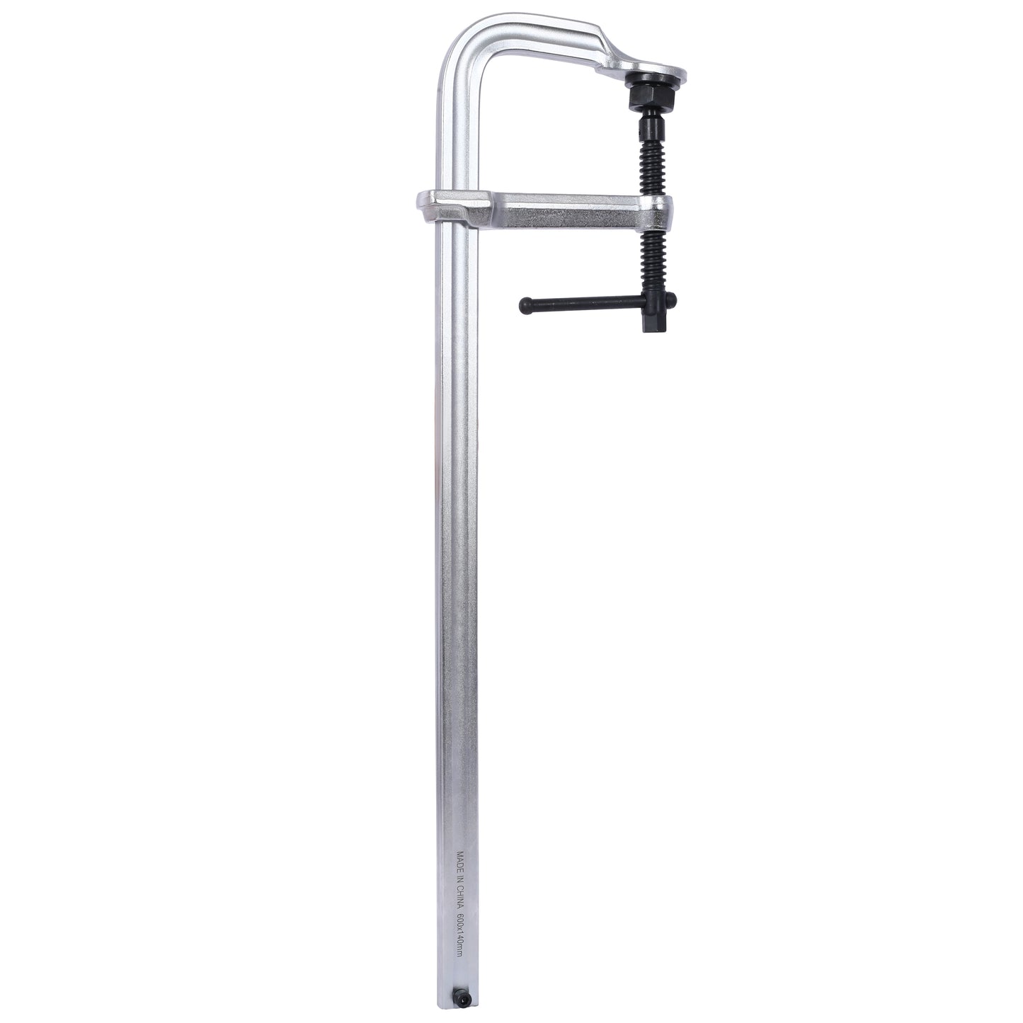 Heavyduty steel Fclamp with threaded rod and black knob for secure wood clamping