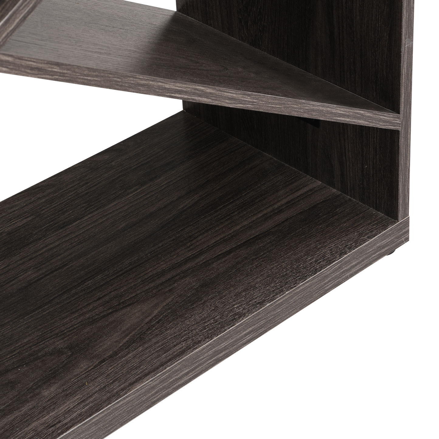 Dark wood grain shelf unit