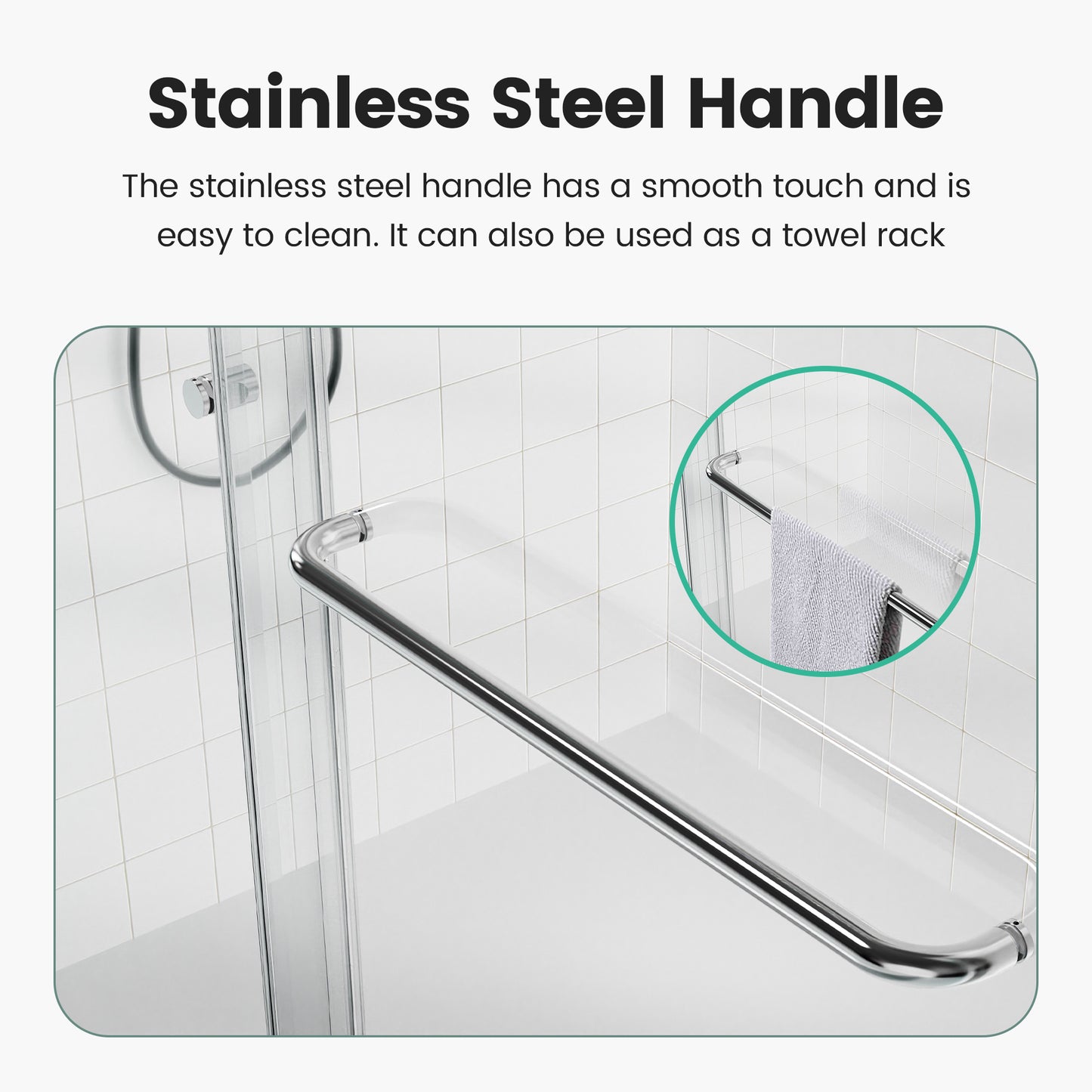 Curved stainless steel shower door handle