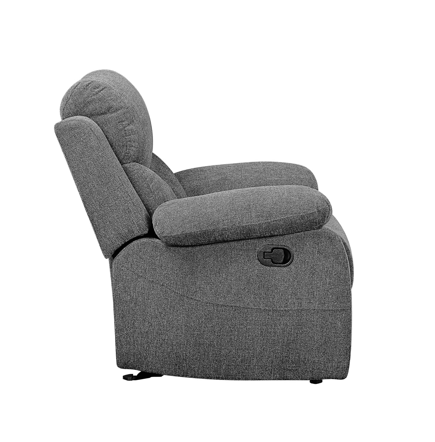 Gray fabric recliner chair with lever