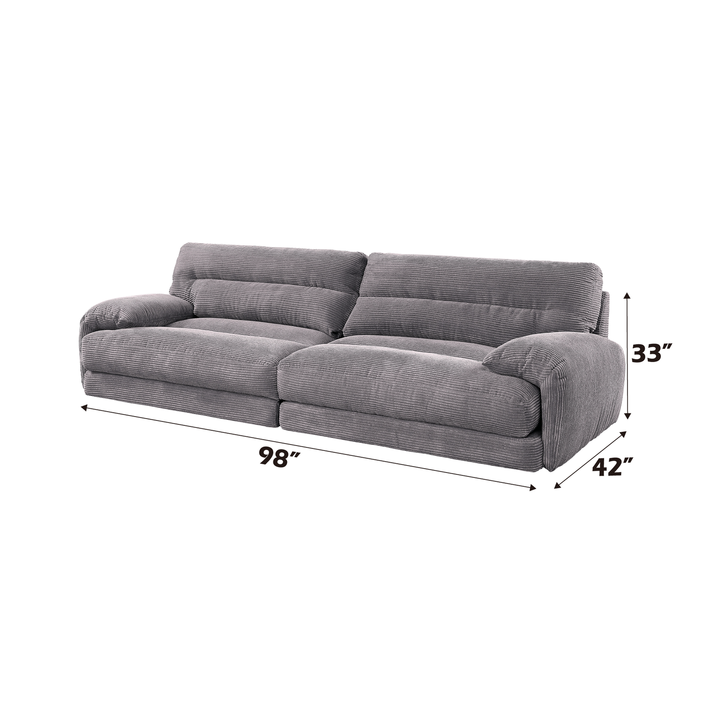 Gray corduroy recliner sofa inches wide and inches high for living room comfort