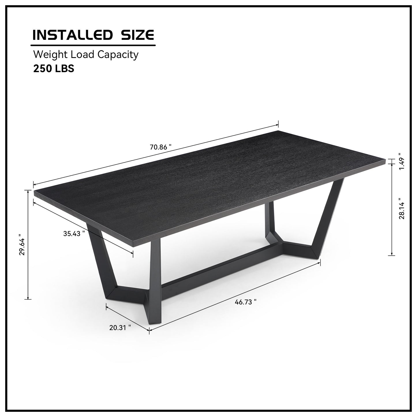 Modern black dining table with textured surface and geometric metal legs