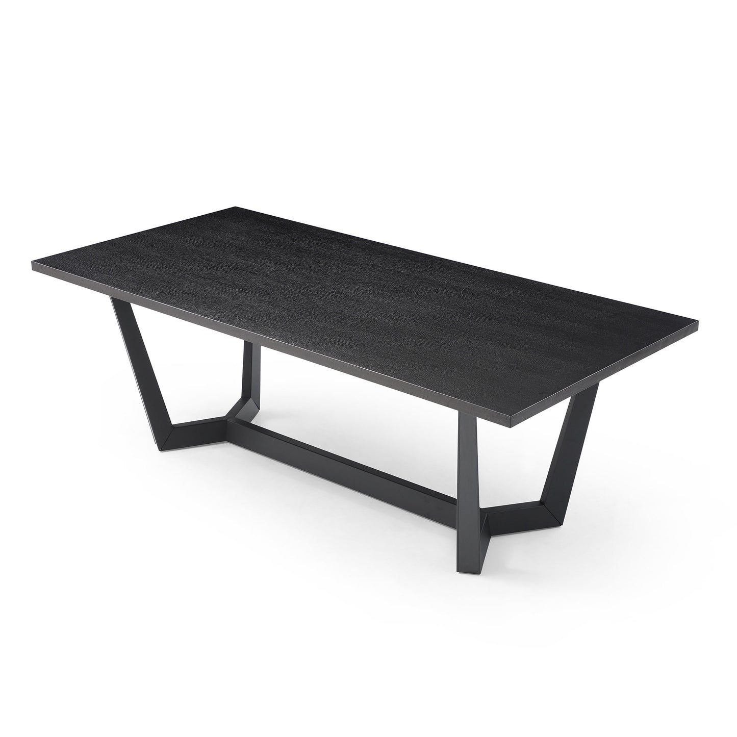 Modern black wood dining table with geometric metal legs