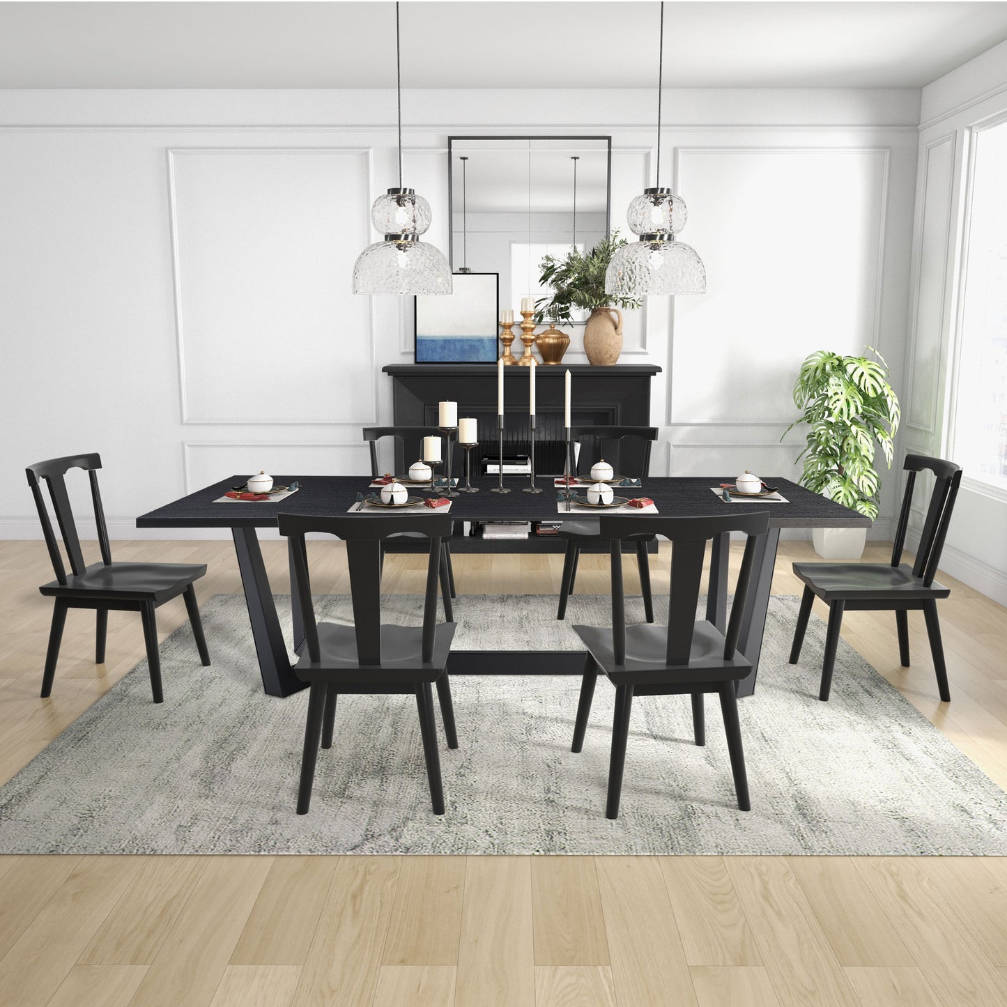 Black solid wood dining chair with spindle backrest