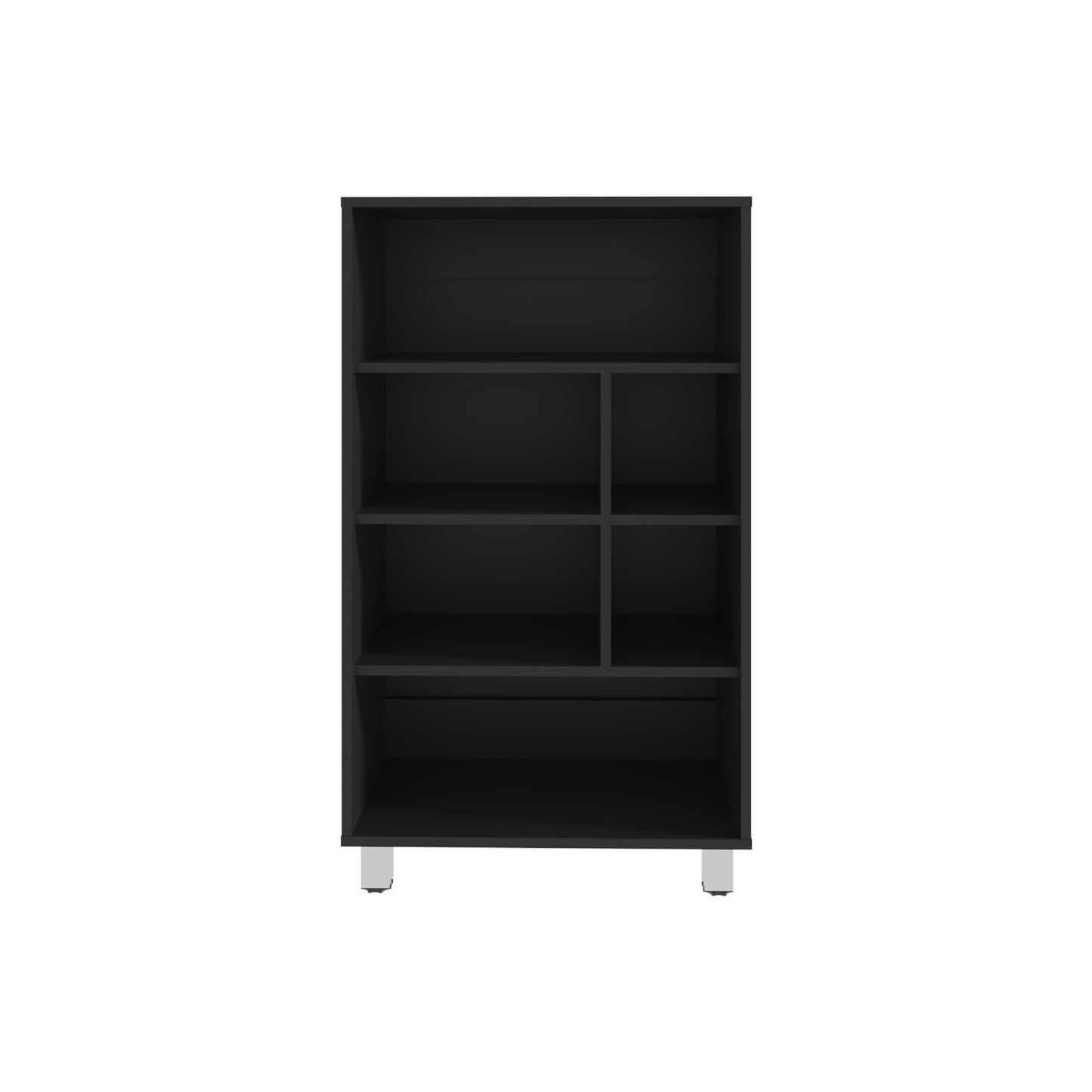 Black modern bookshelf with silver legs