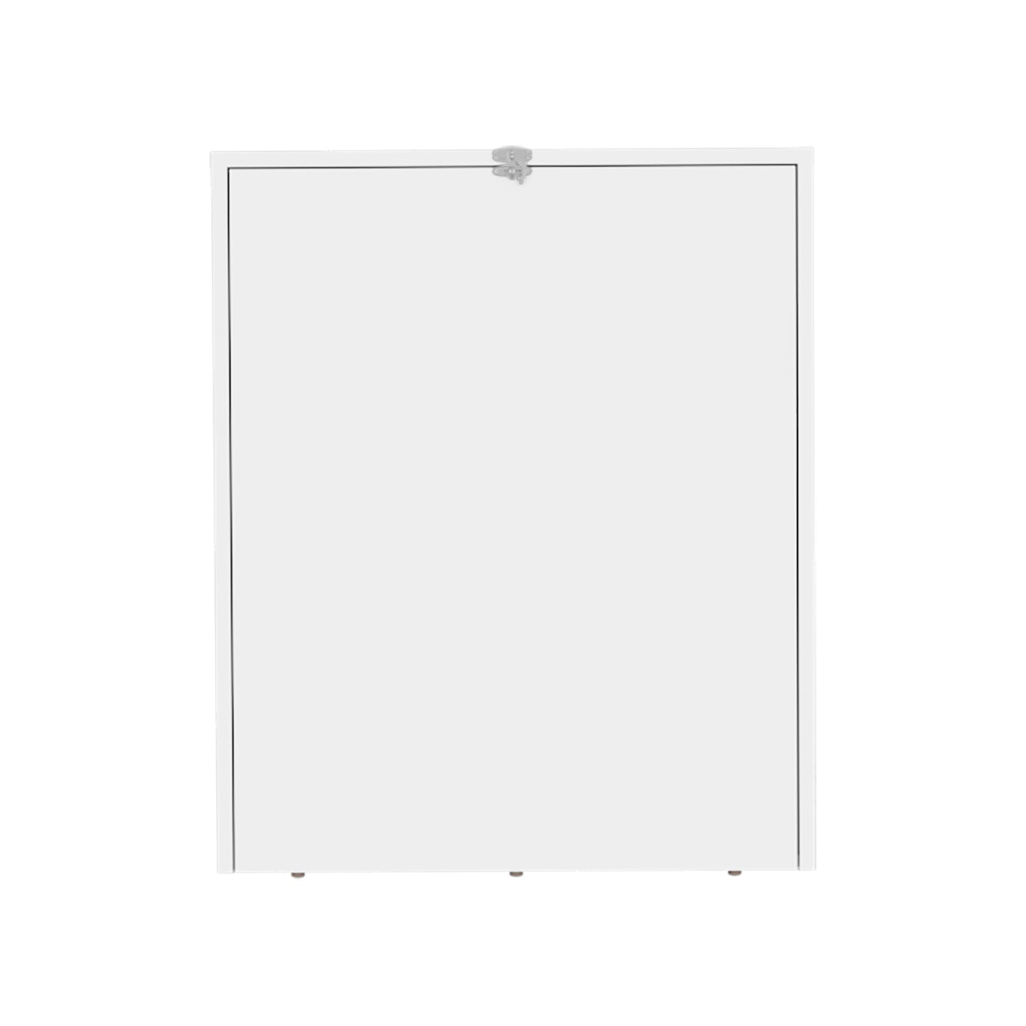 White metal wallmounted folding desk with a silver latch