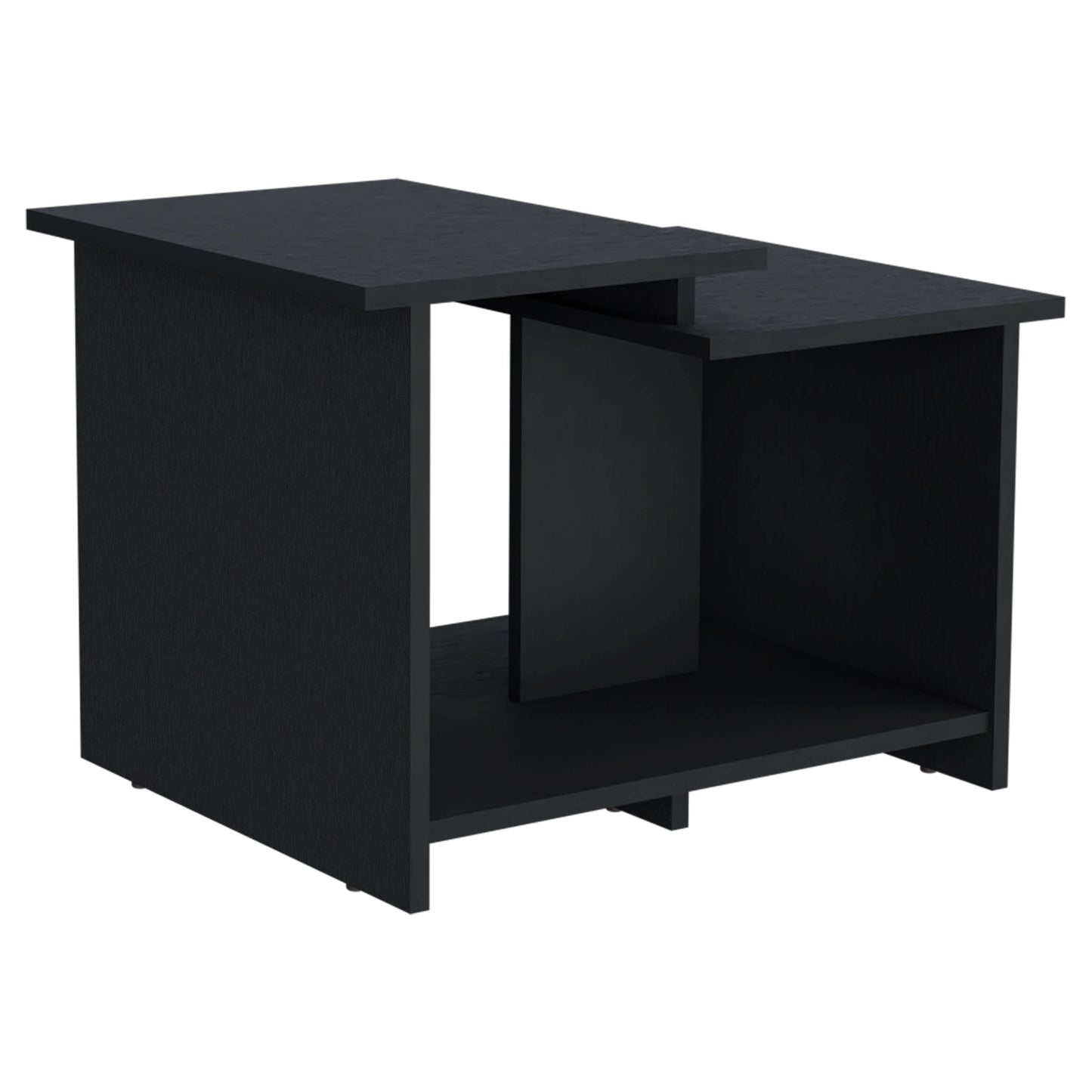 Minimalist black wood side table with open shelf