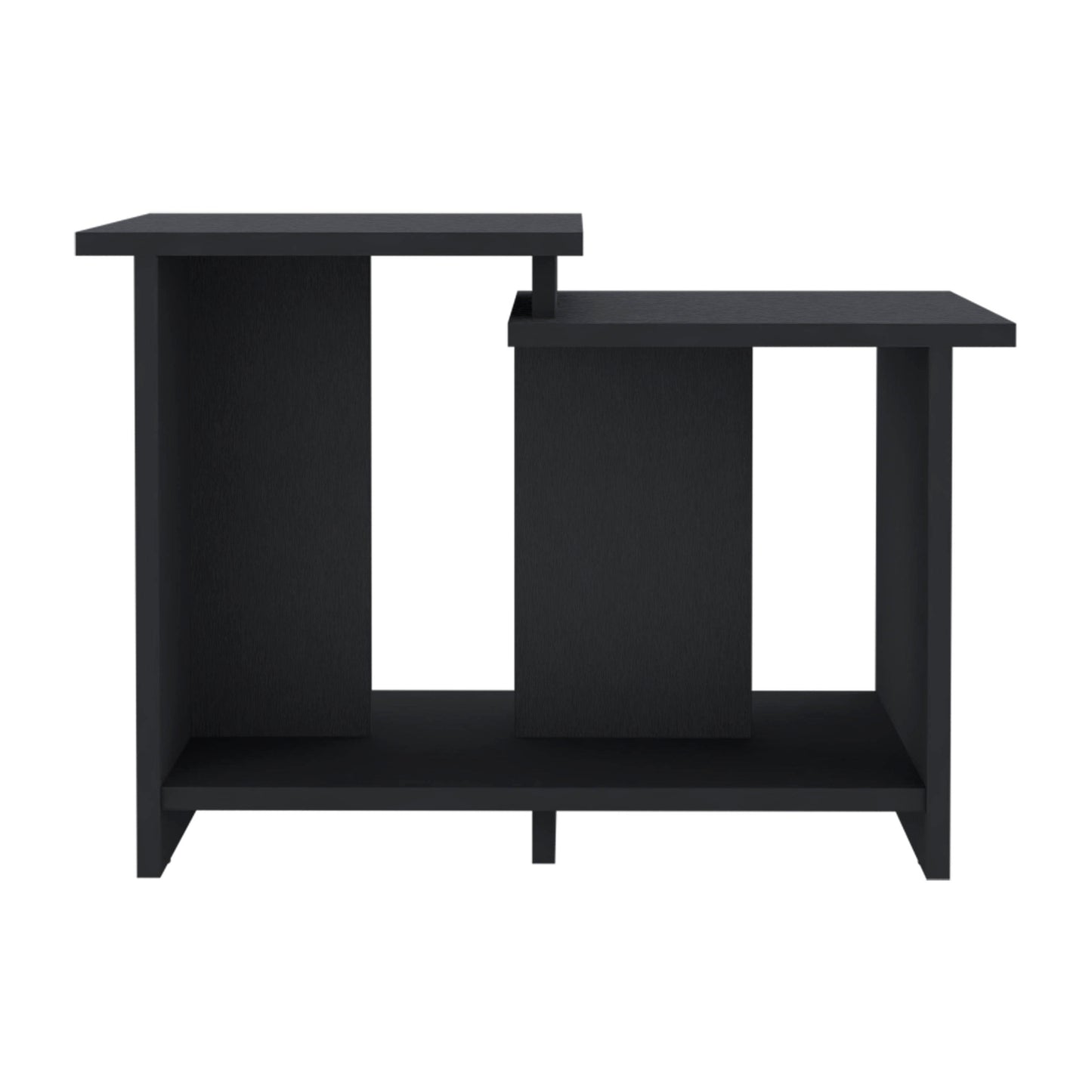 Black modern side table with staggered shelves