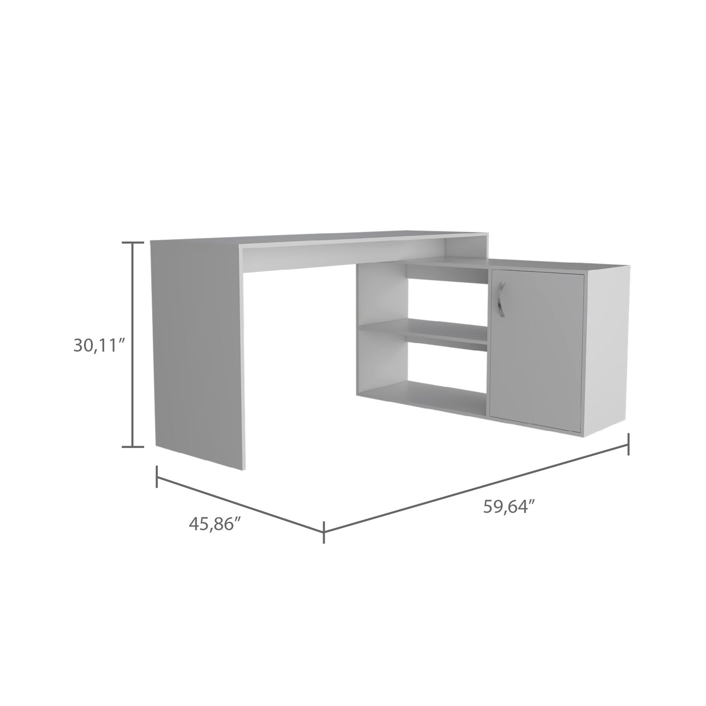 White modern computer desk with storage cabinet and shelves