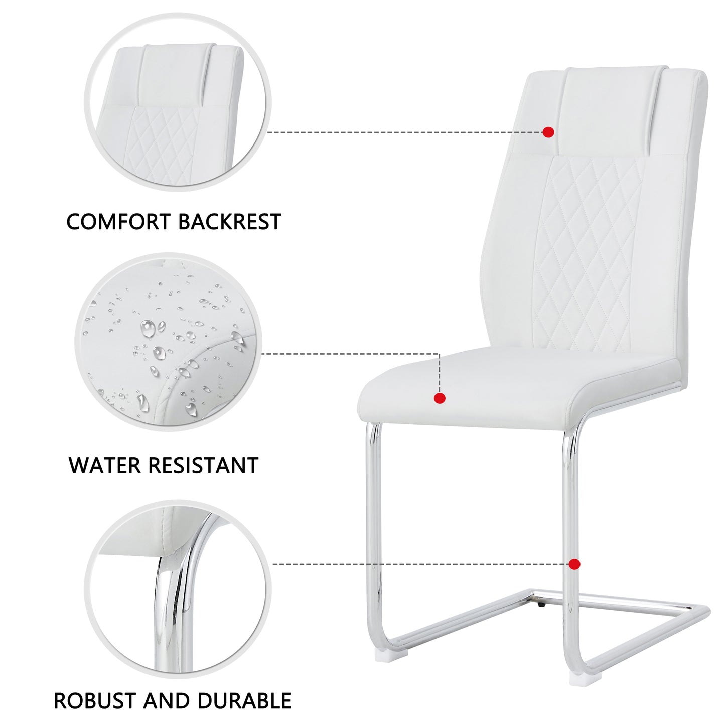 White faux leather cantilever chair with quilted backrest