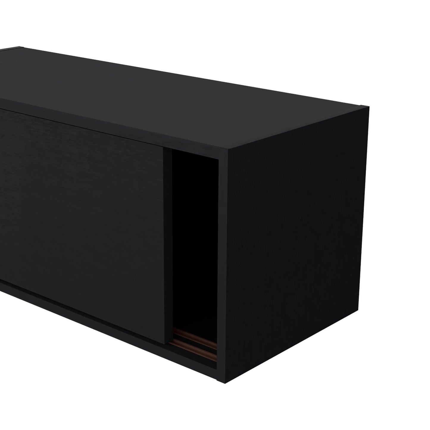 Sleek black modern media console with sliding door