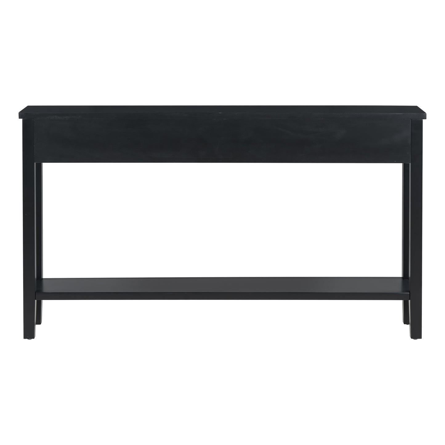 Black modern console table with two open shelves