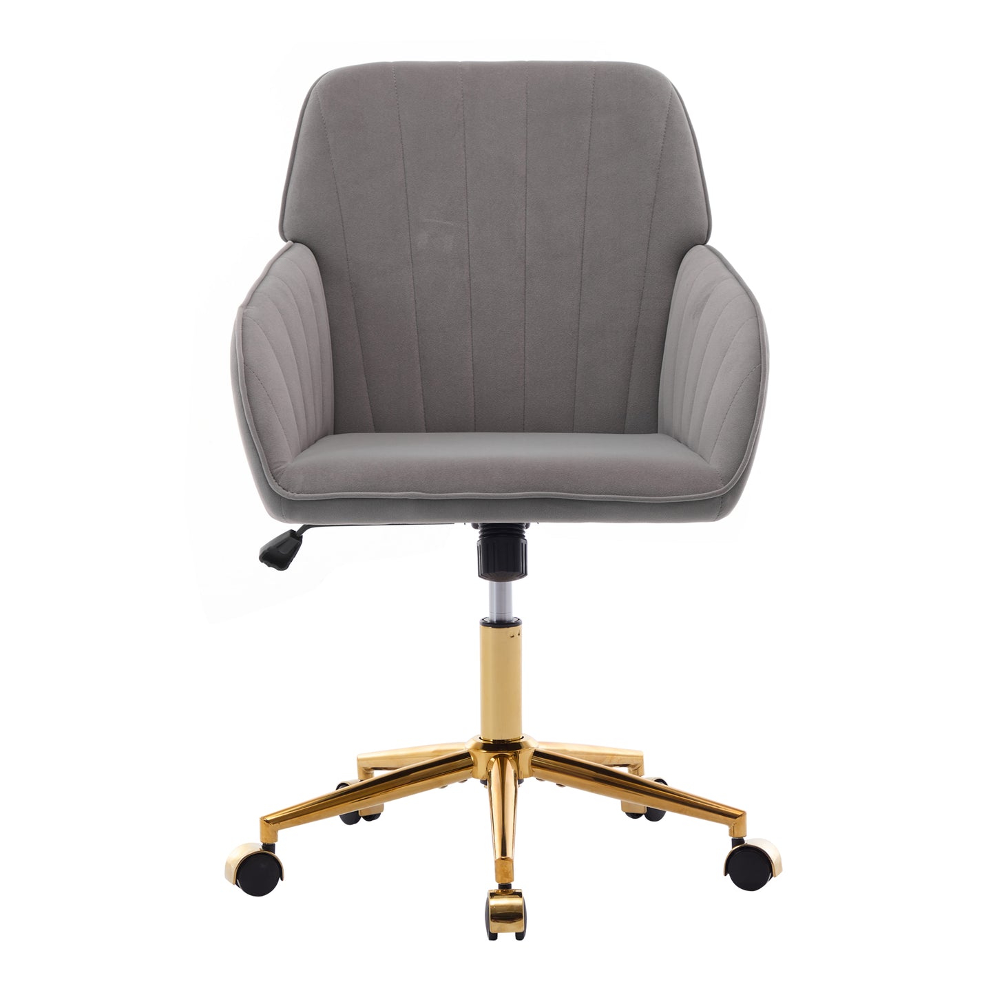 Gray velvet office chair with gold base