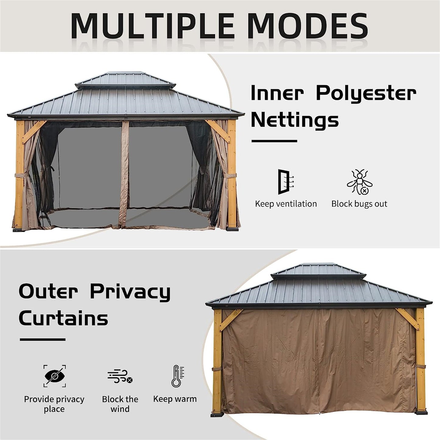 Metal roof gazebo with polyester netting