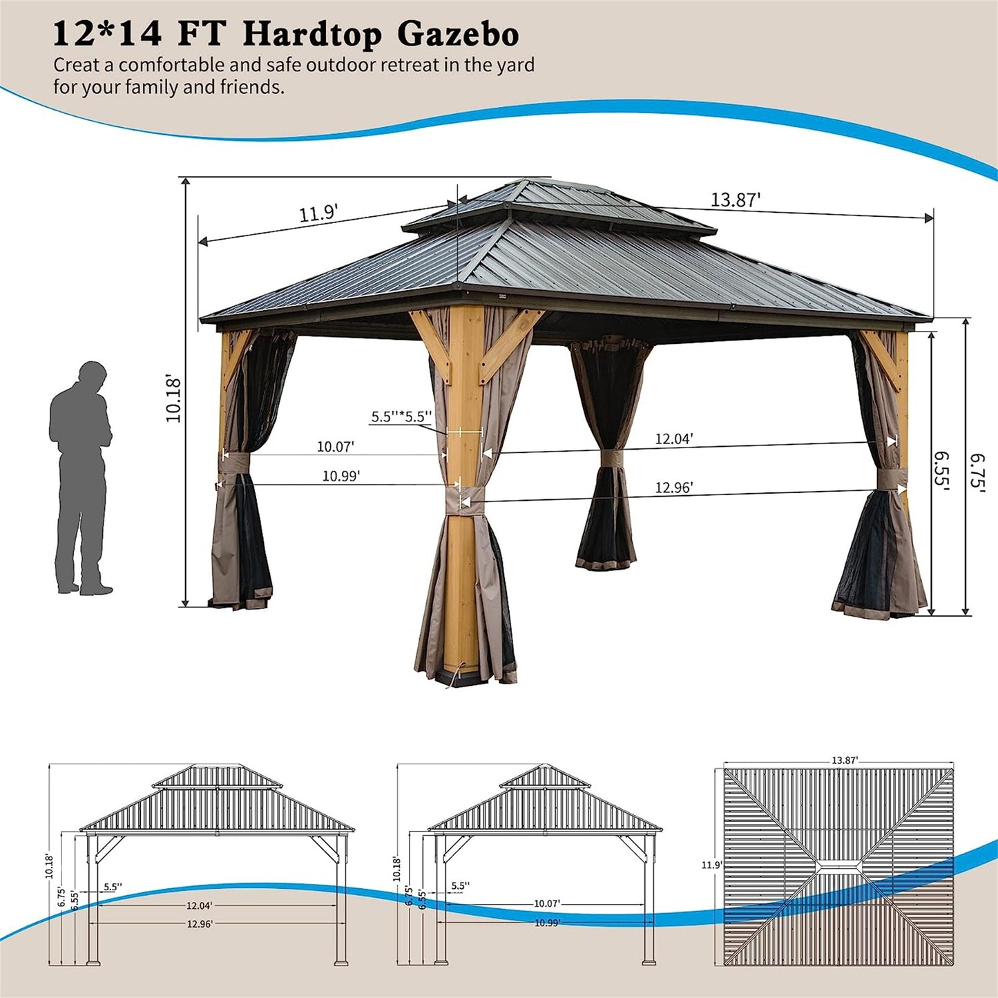 x hardtop gazebo with dark metal roof and natural wood posts