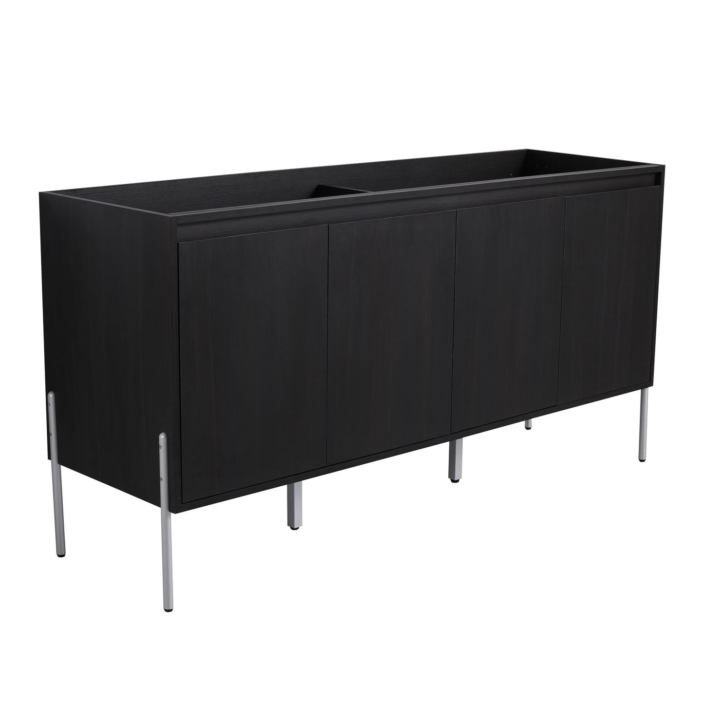 Black wood grain sideboard with four doors and brushed metal legs