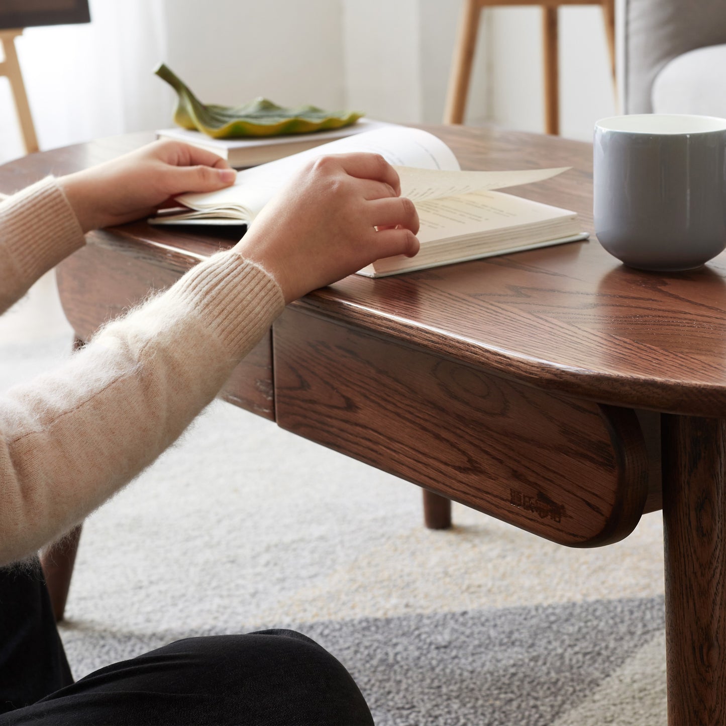 Dark wood coffee table with drawer