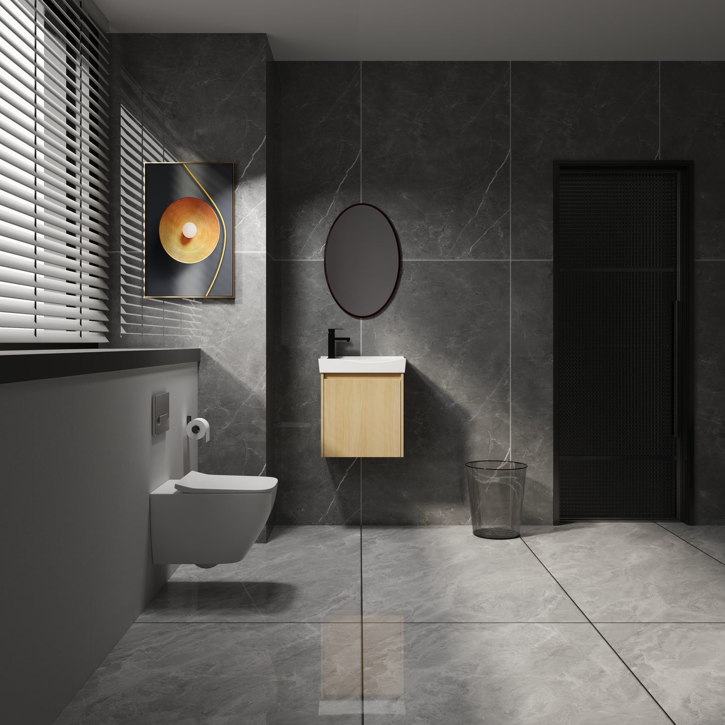 Modern grey marble bathroom tiles with a minimalist aesthetic