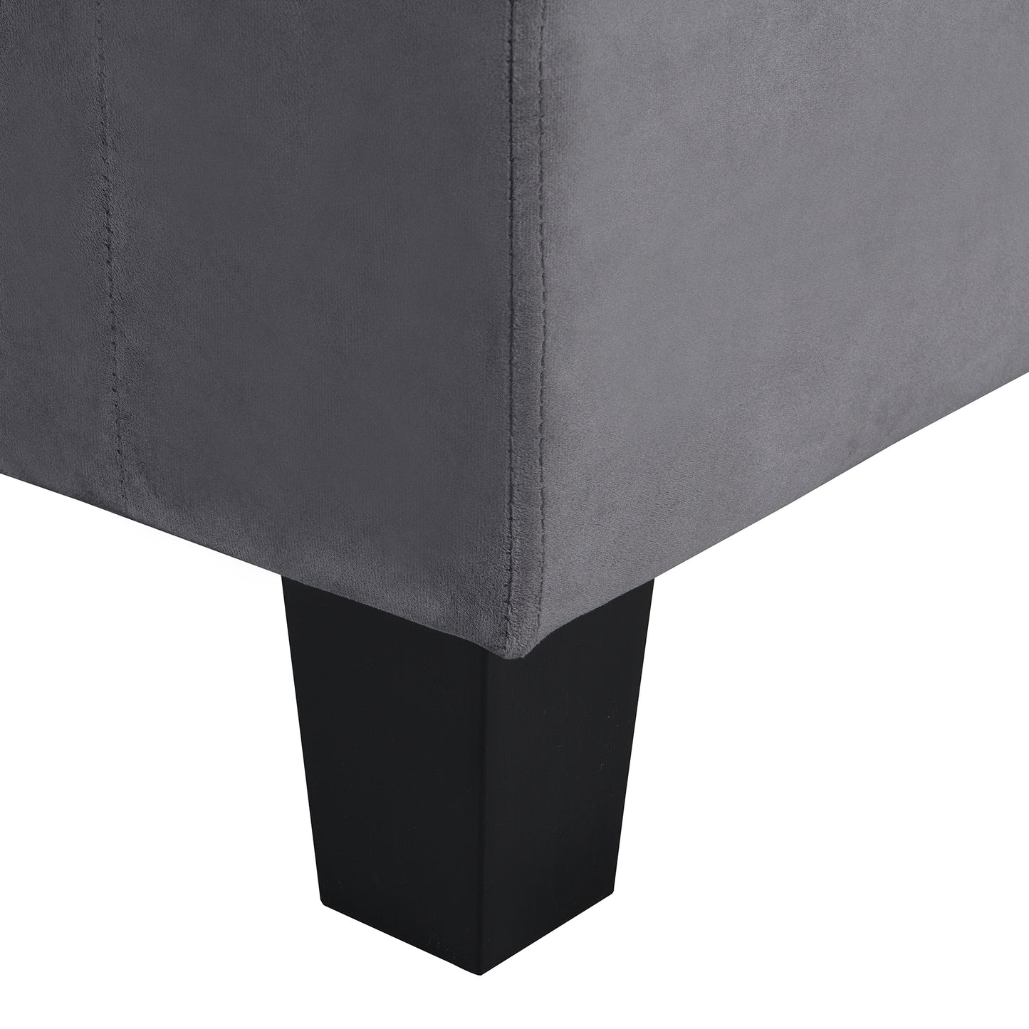 Gray velvet ottoman corner with modern black square leg