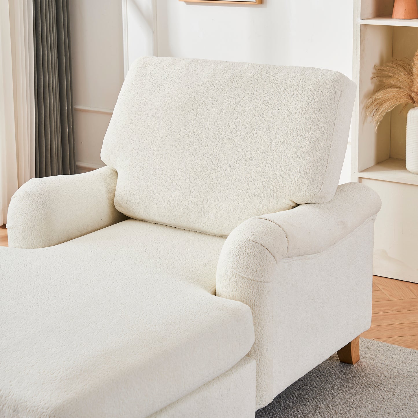 Cream boucle armchair with chaise