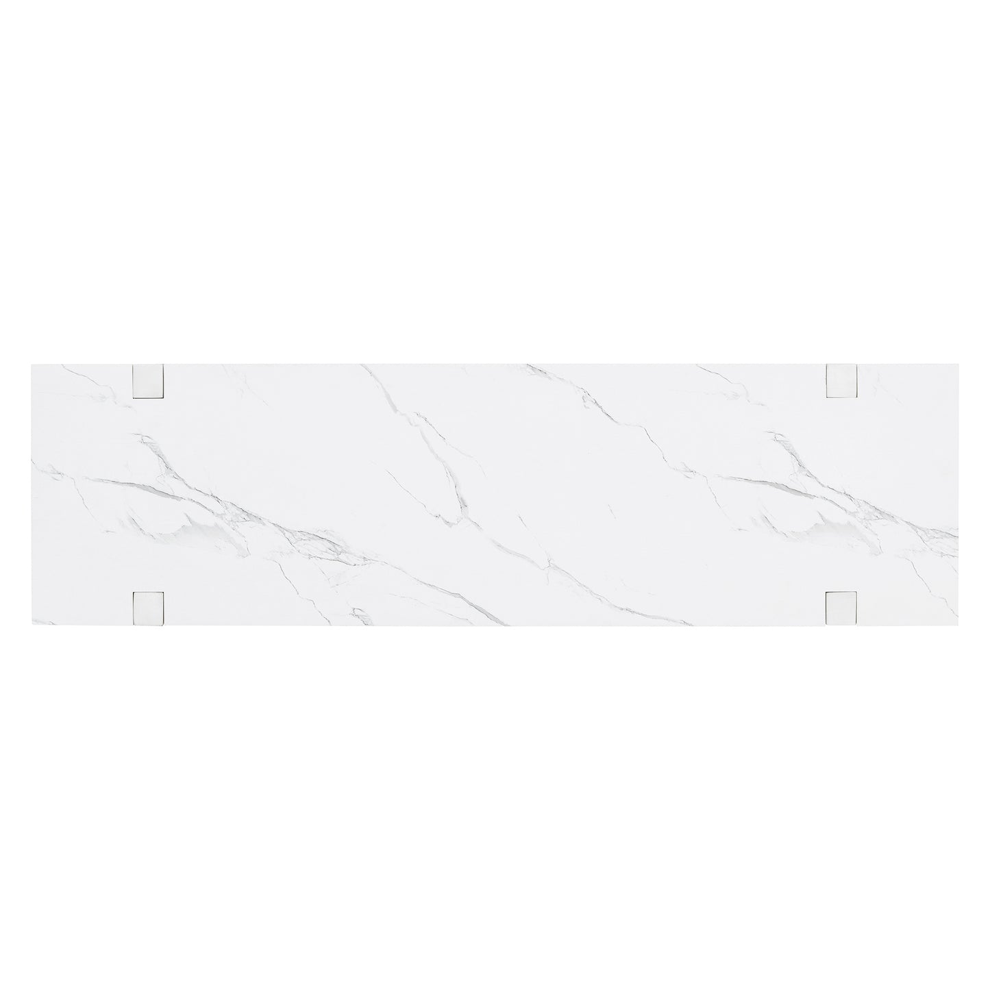 White marble top shelf with subtle grey veining and polished chrome accents