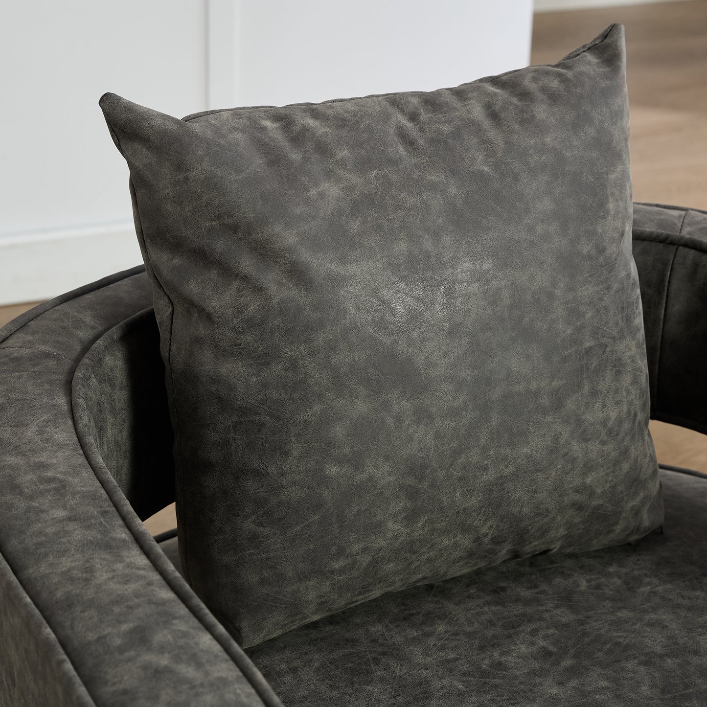 Faux leather accent pillow in distressed charcoal gray