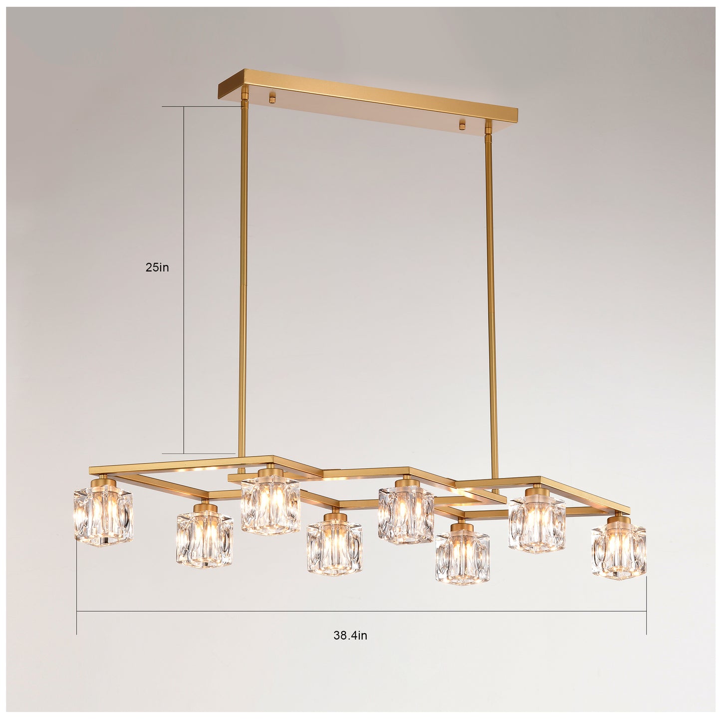 Modern gold linear chandelier with crystal shades