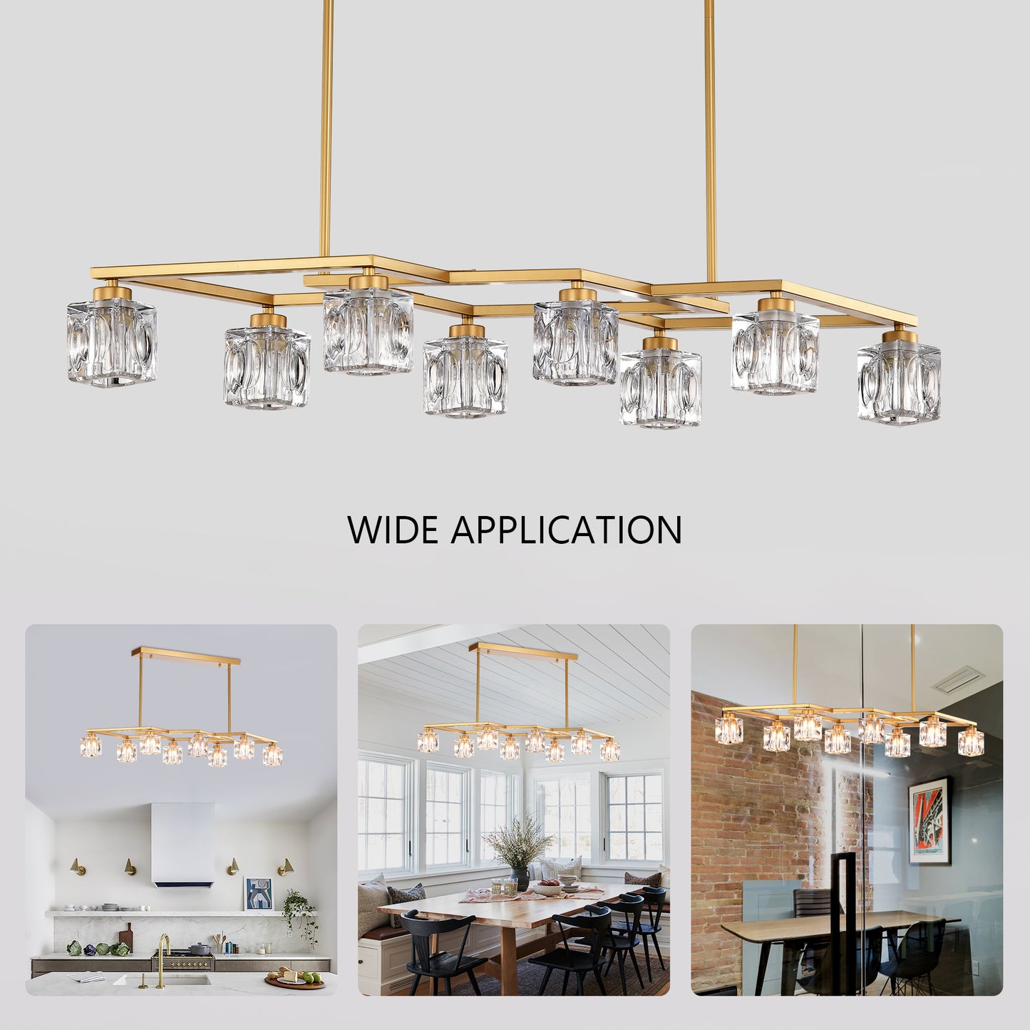 Modern gold chandelier with crystal square shades