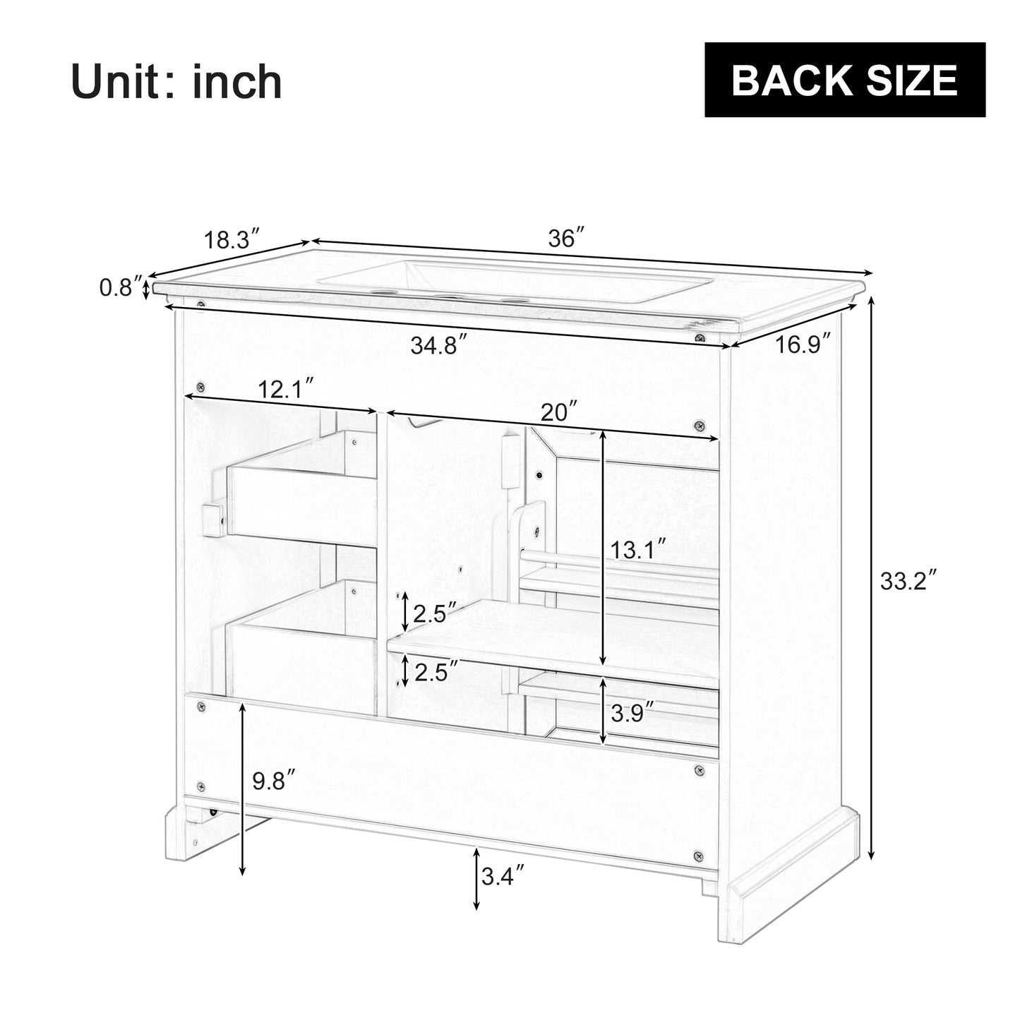 inch bathroom vanity dimensions with a depth of inches