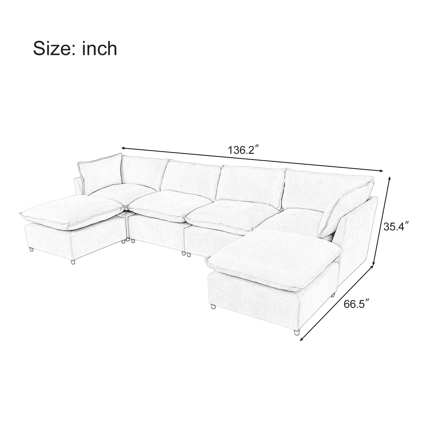 Sketch of modular sectional sofa with dimensions