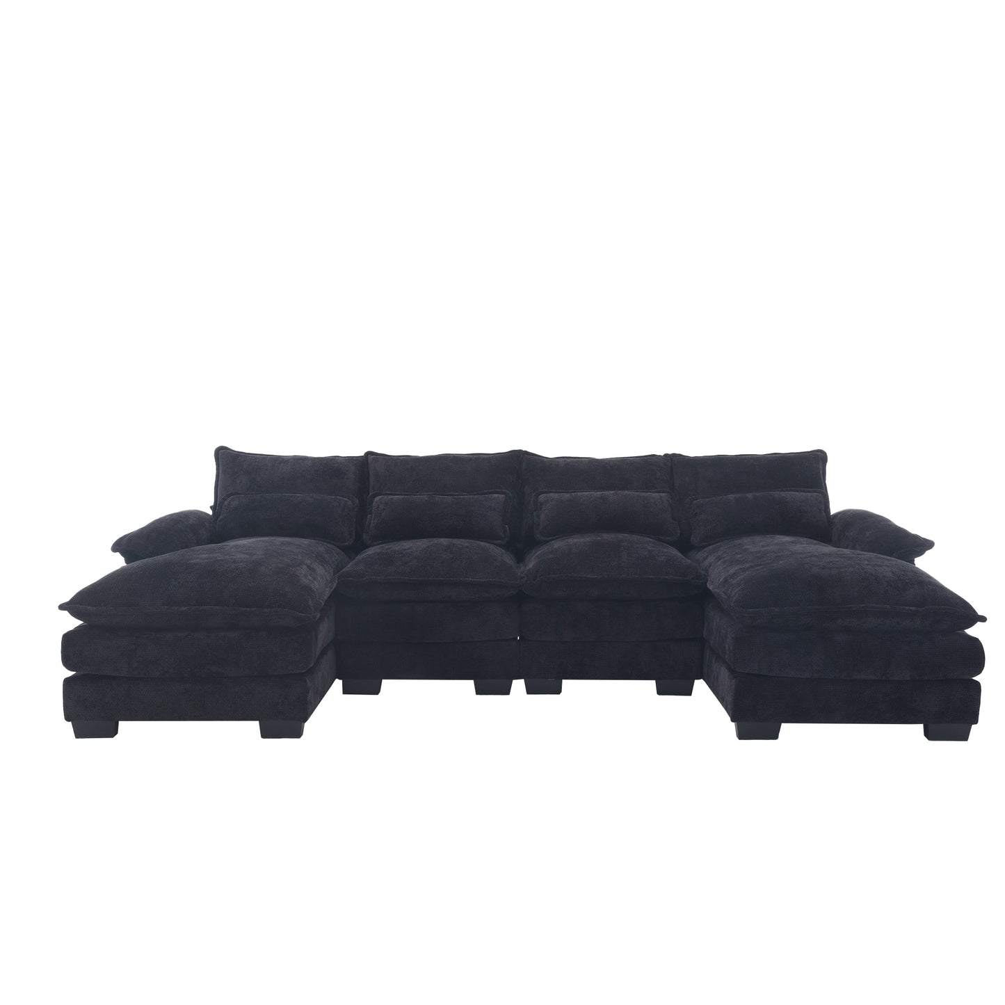 Dark grey plush Ushaped sectional sofa with deep seats and plush back cushions