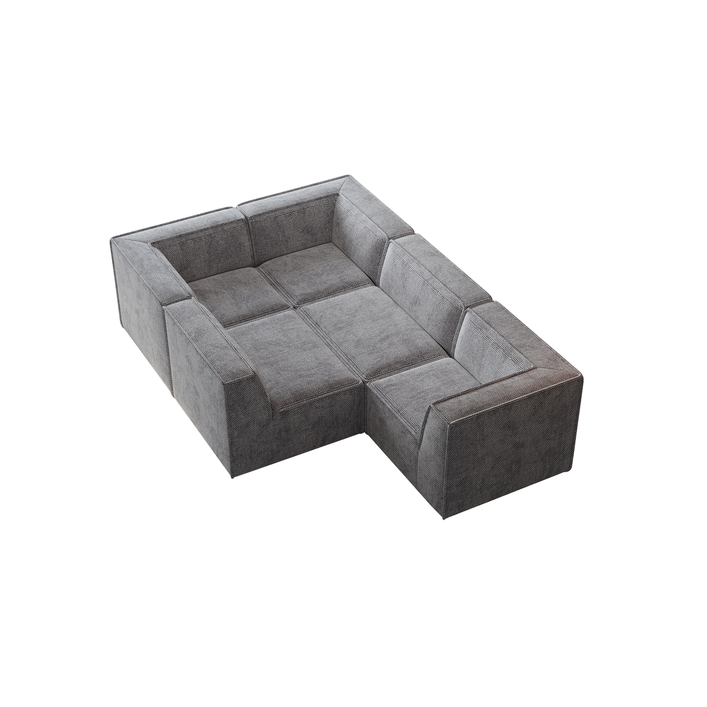 Modular sectional sofa in charcoal grey textured fabric
