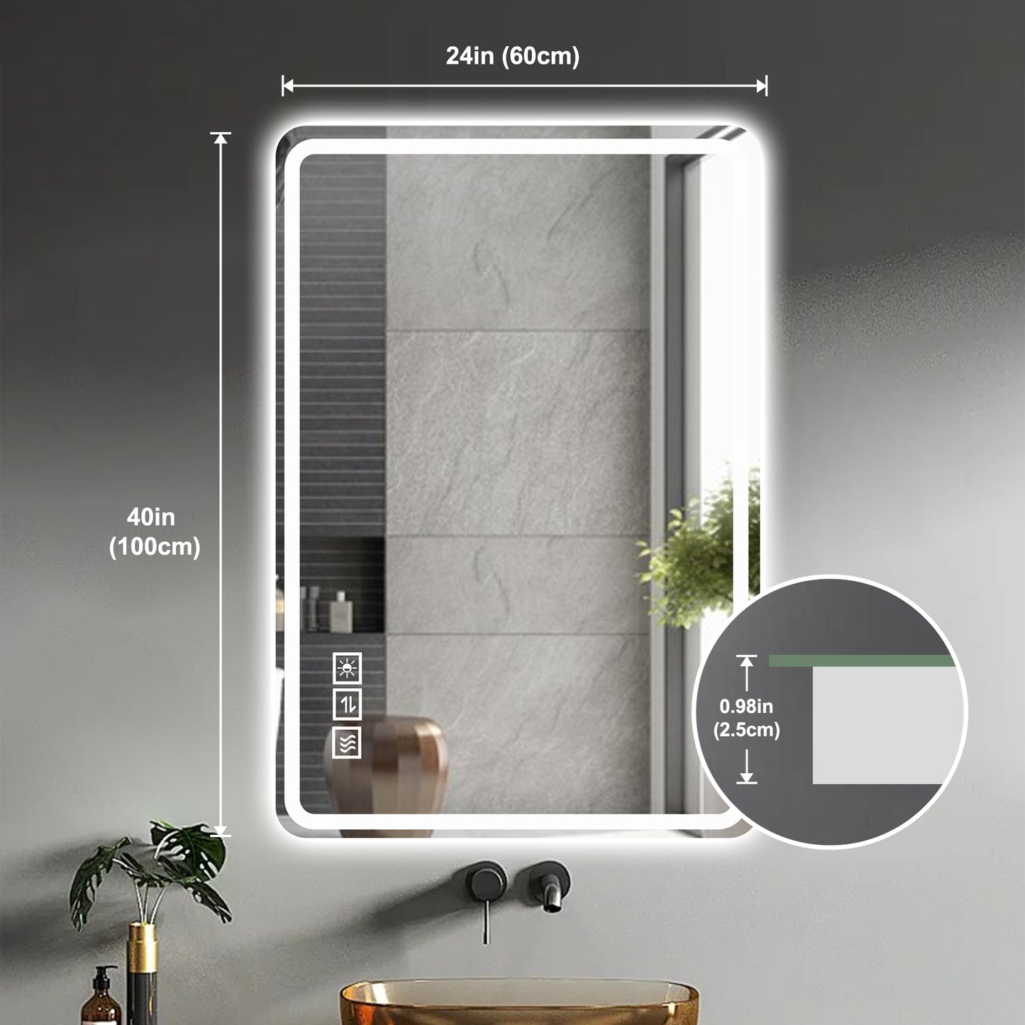 Modern x inch backlit bathroom mirror with touch controls
