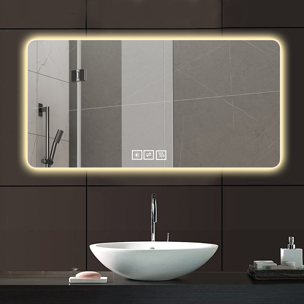 Rectangular LED bathroom mirror with antifog and dimmable light
