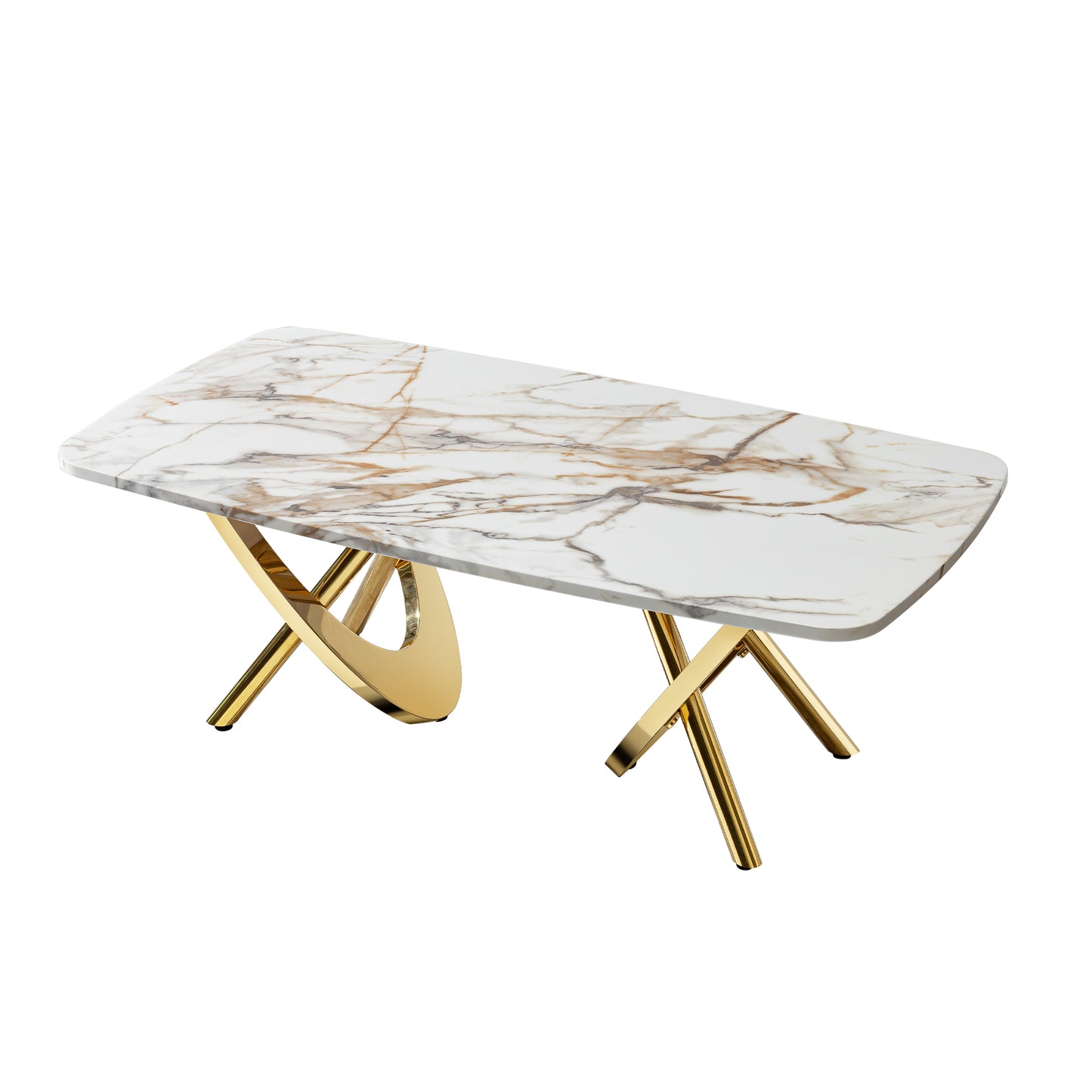 White marble coffee table with gold geometric legs