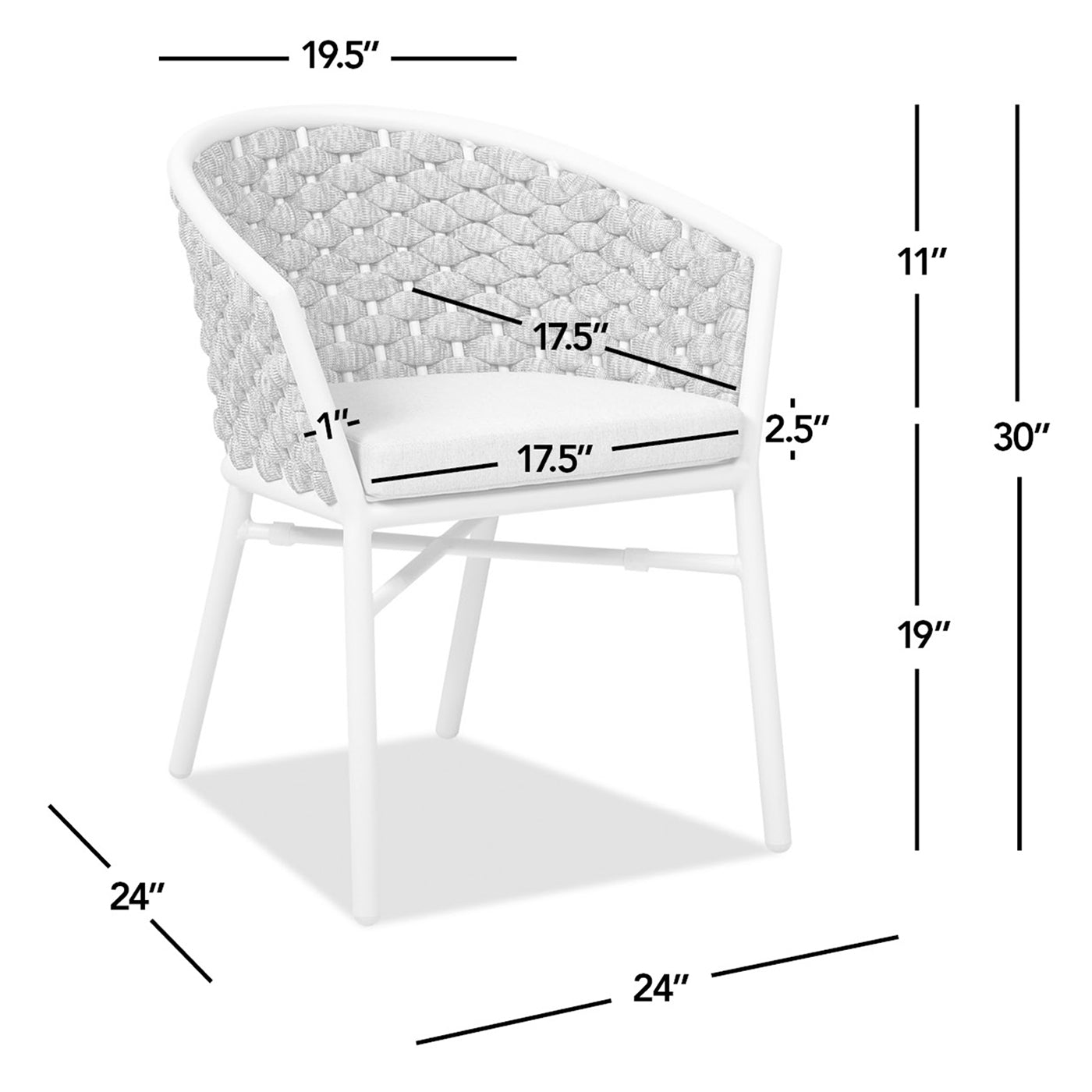 White woven patio chair with dimensions