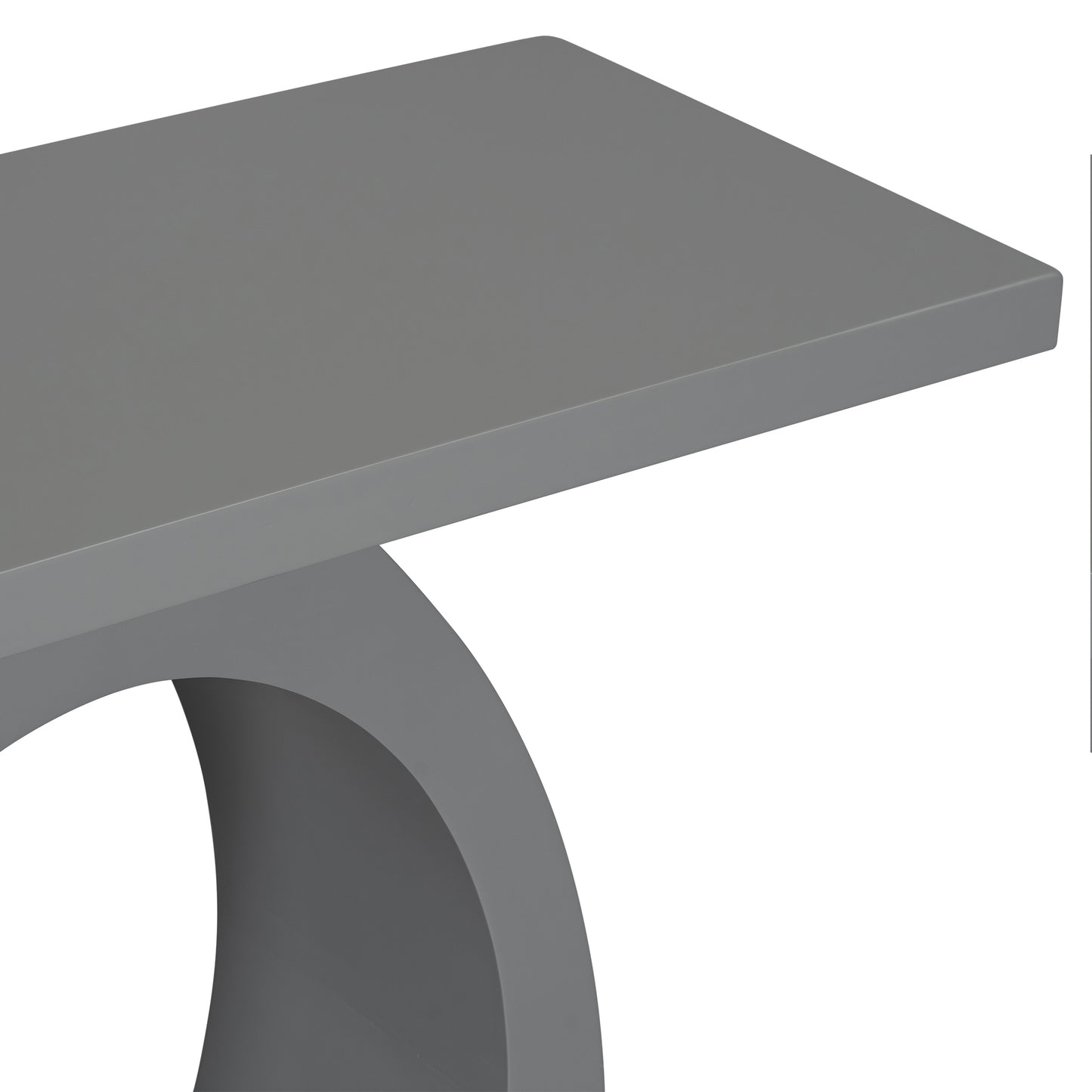 Modern gray console table with a sleek curved base and rectangular top