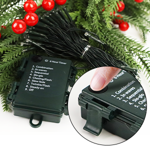 Green battery operated Christmas lights with modes and timer