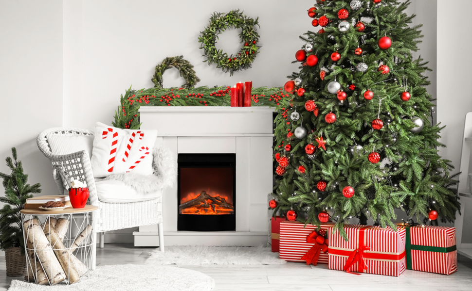Decorated Christmas tree with red and silver ornaments
