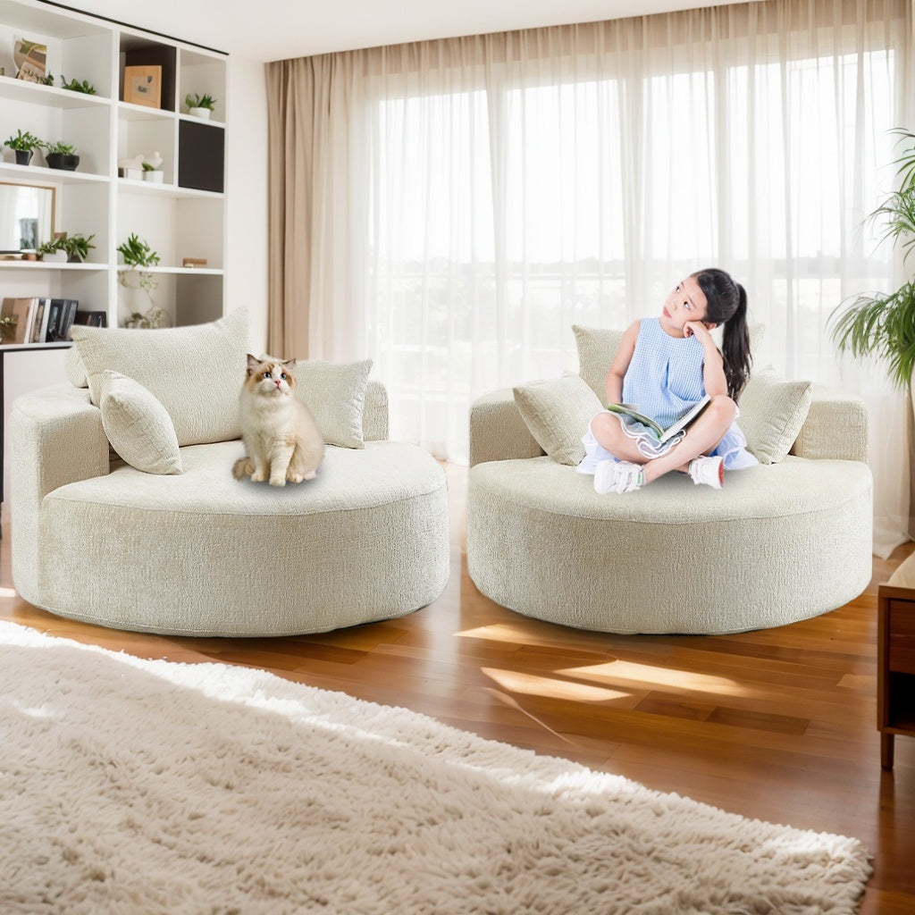 Cream boucle modular sofa sectional with plush throw pillows perfect for relaxation
