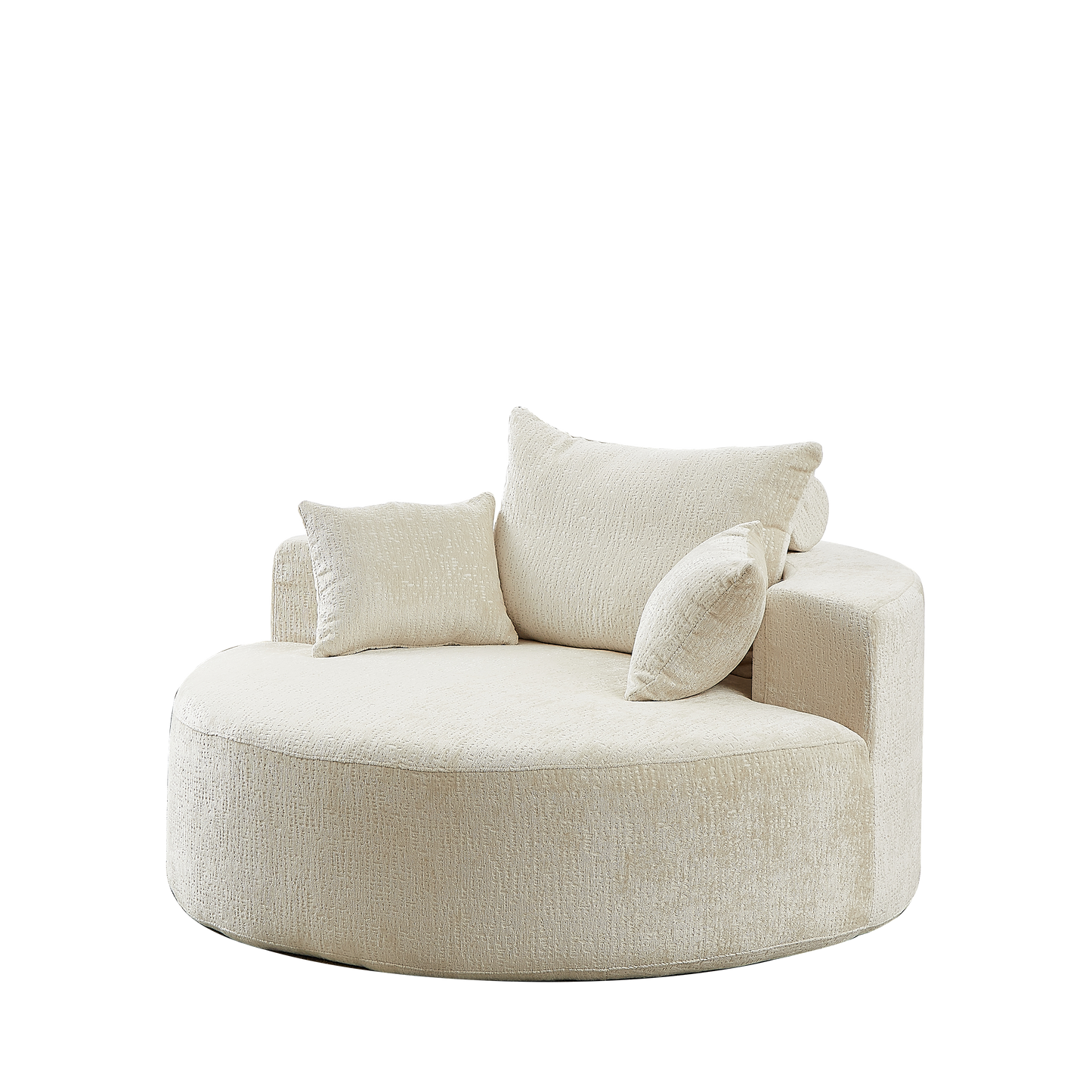 Cream boucle circular sofa with accent pillows modern living room furniture