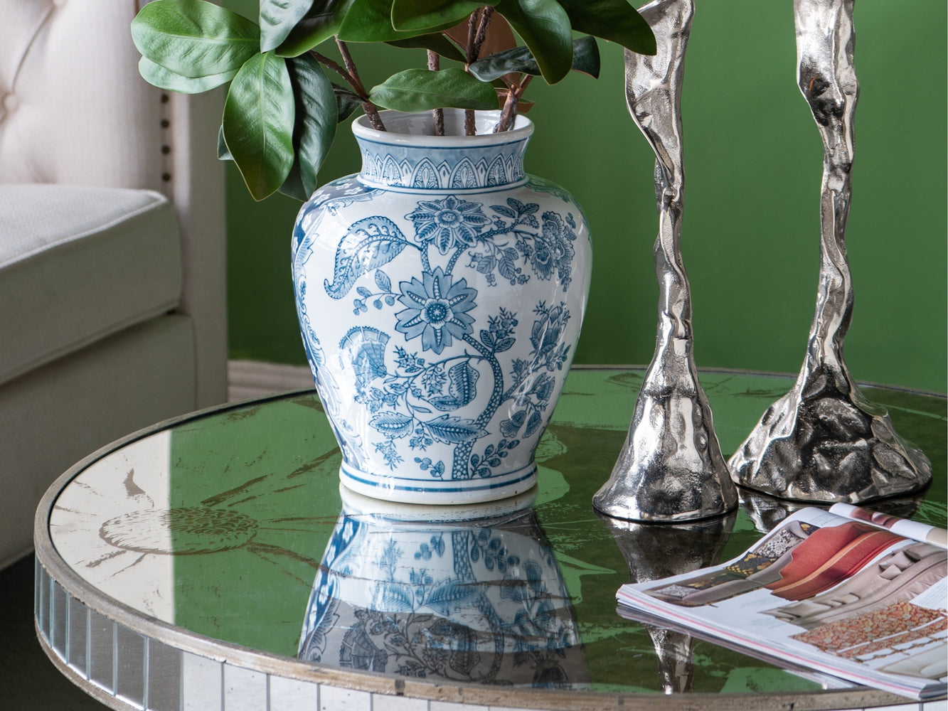 Blue and white porcelain vase with intricate floral pattern ideal home decor accent