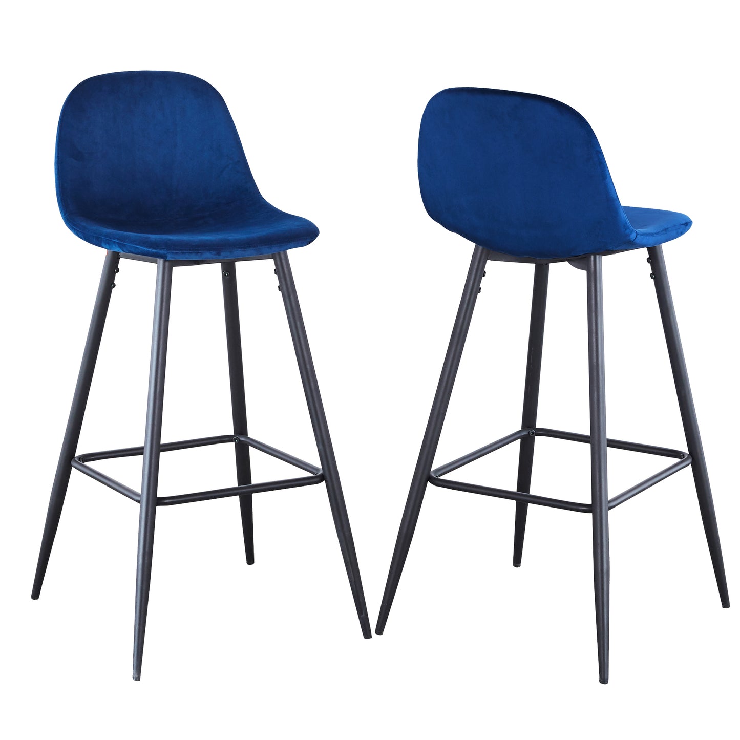 Navy blue velvet bar stool with black metal legs modern design