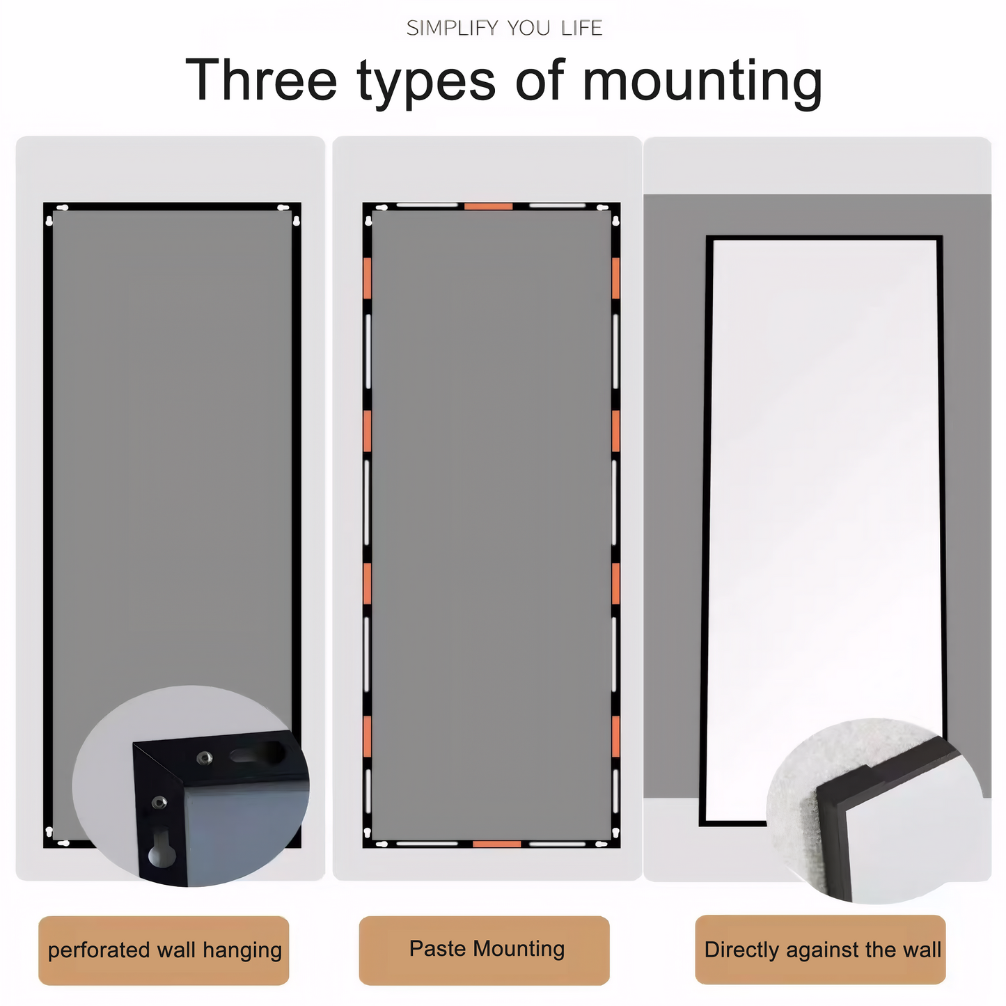 Fulllength mirror with perforated wall hanging system black frame